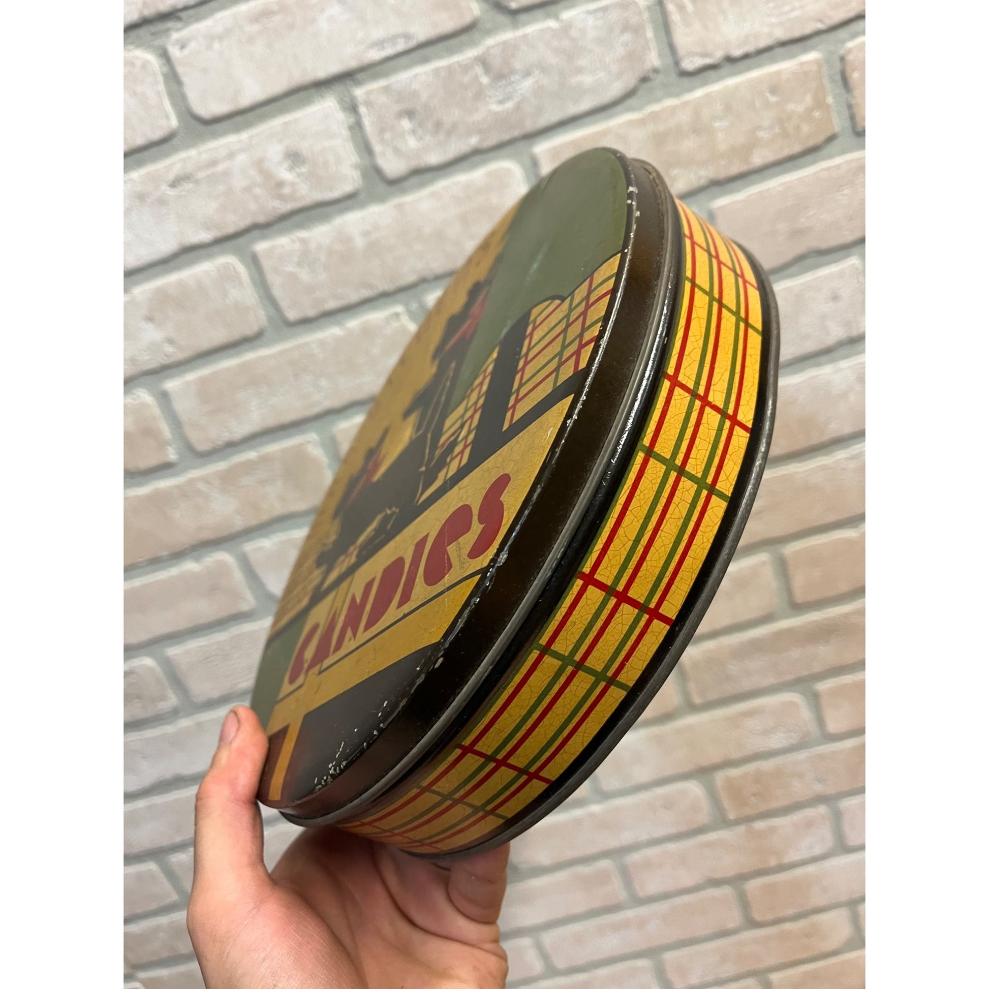 Vintage 1930s Mrs Steven's Candy Art Deco Container Tin Advertising Litho Terriers