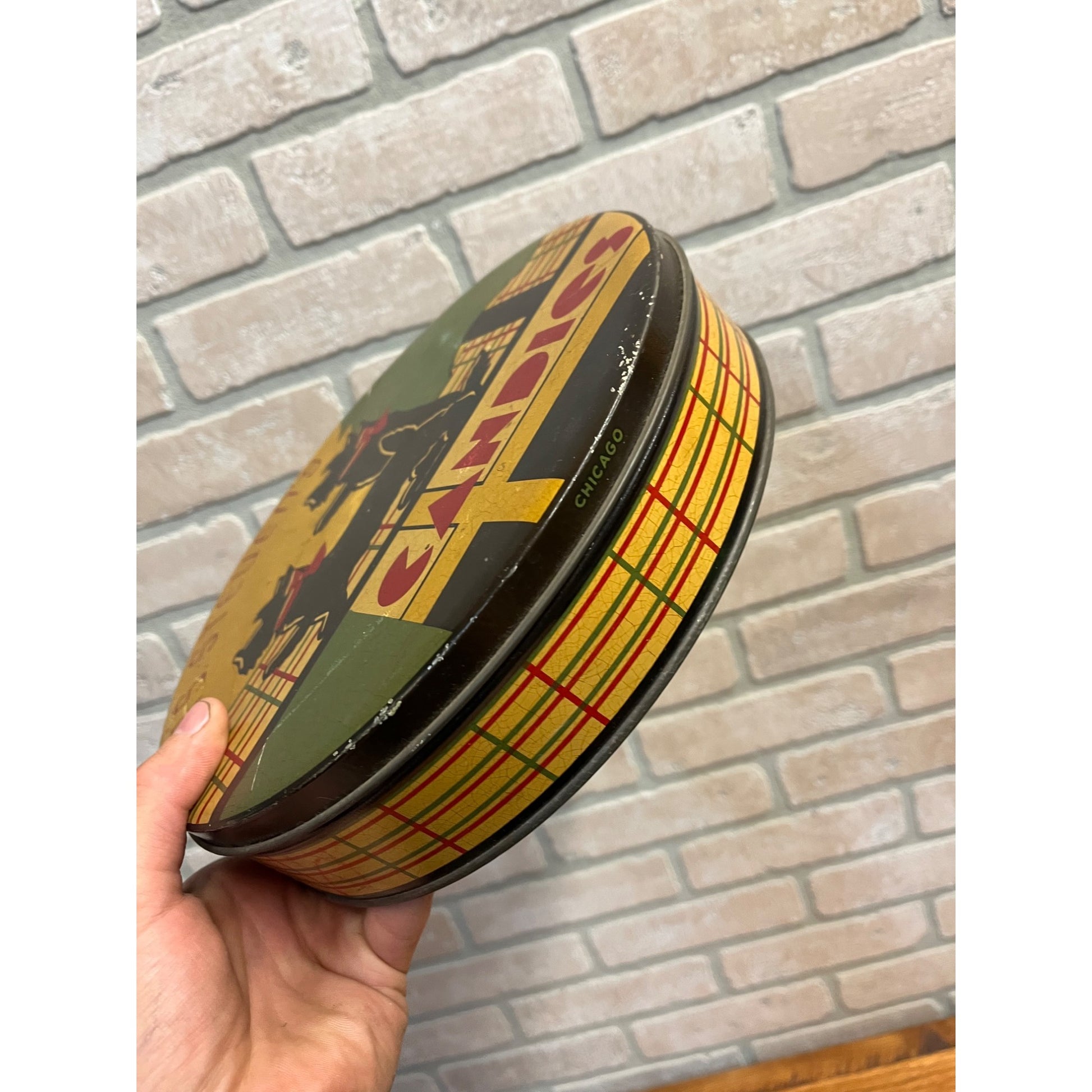 Vintage 1930s Mrs Steven's Candy Art Deco Container Tin Advertising Litho Terriers