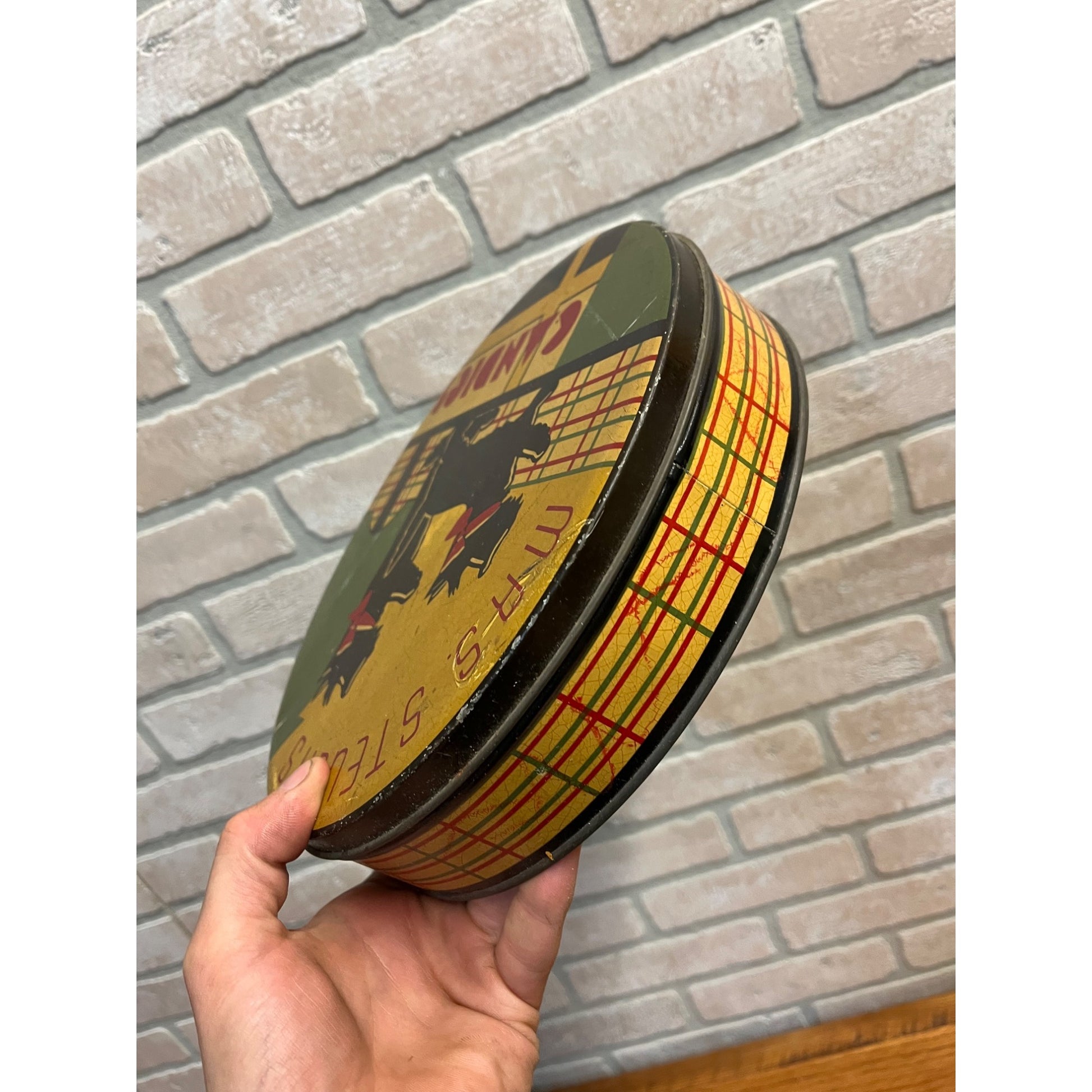 Vintage 1930s Mrs Steven's Candy Art Deco Container Tin Advertising Litho Terriers