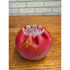 Antique Victorian Crimp Rose Bowl Vase Pink Satin Glass White Cased Orante Detailing