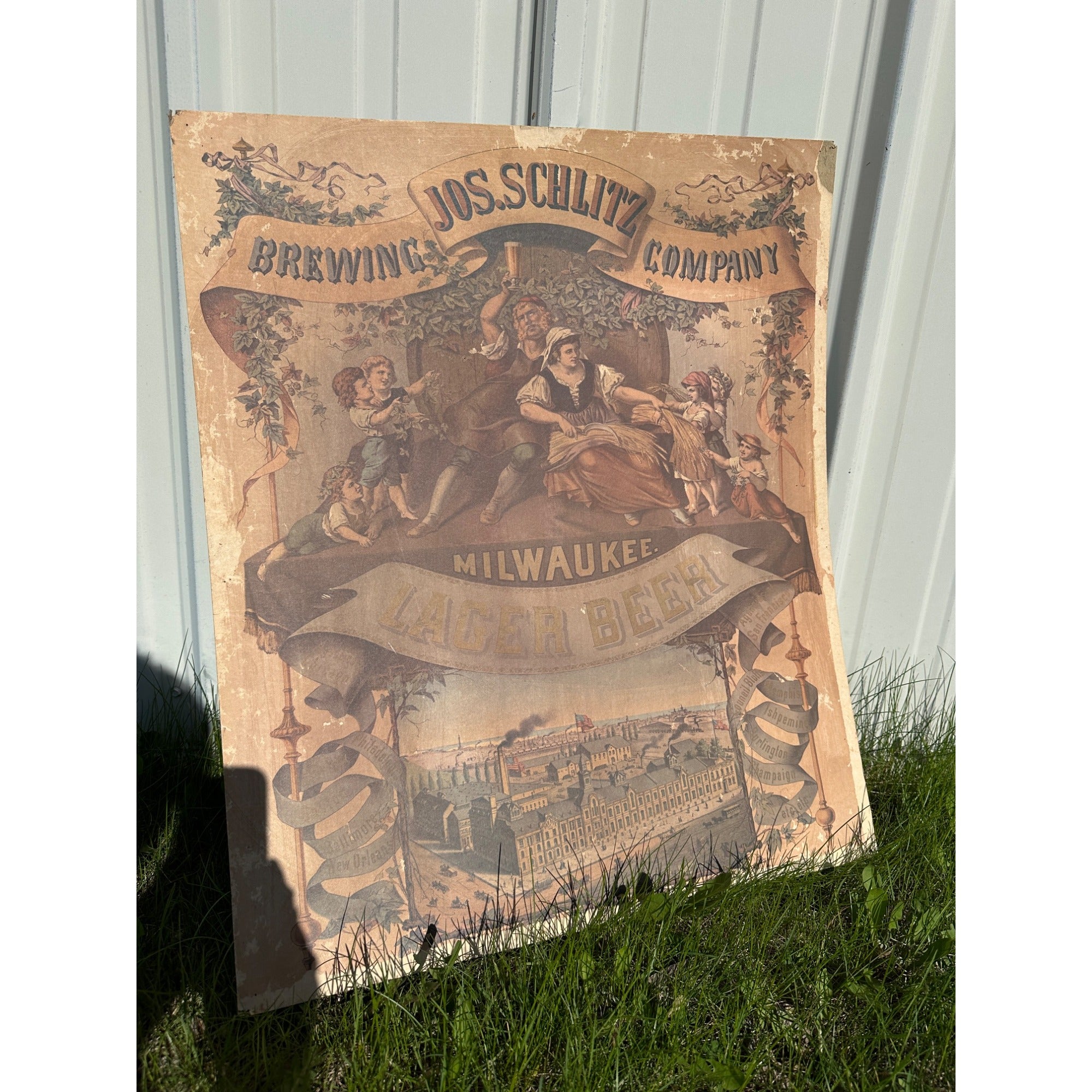 Early Pre-Pro Style Jos. Schlitz Lager Beer Litho Sign Poster Milwaukee WI 1970s