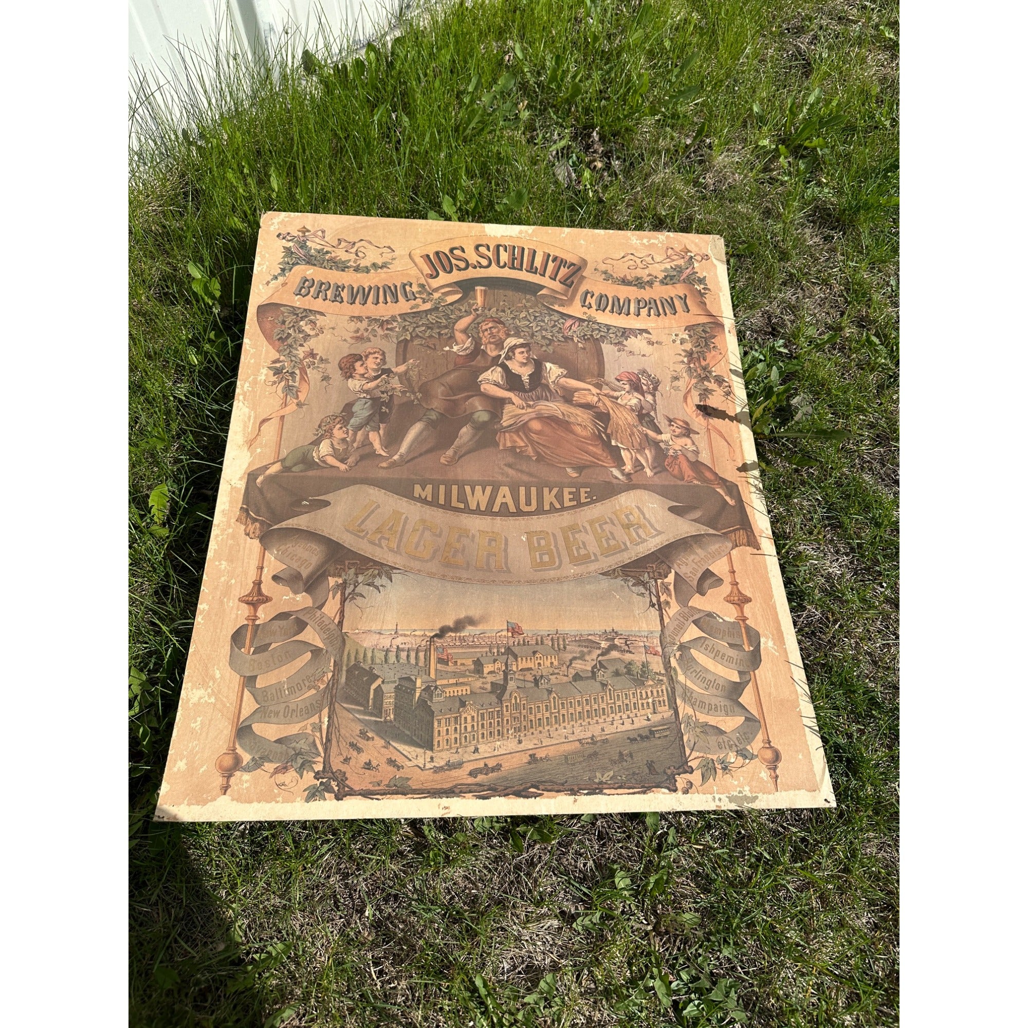 Early Pre-Pro Style Jos. Schlitz Lager Beer Litho Sign Poster Milwaukee WI 1970s