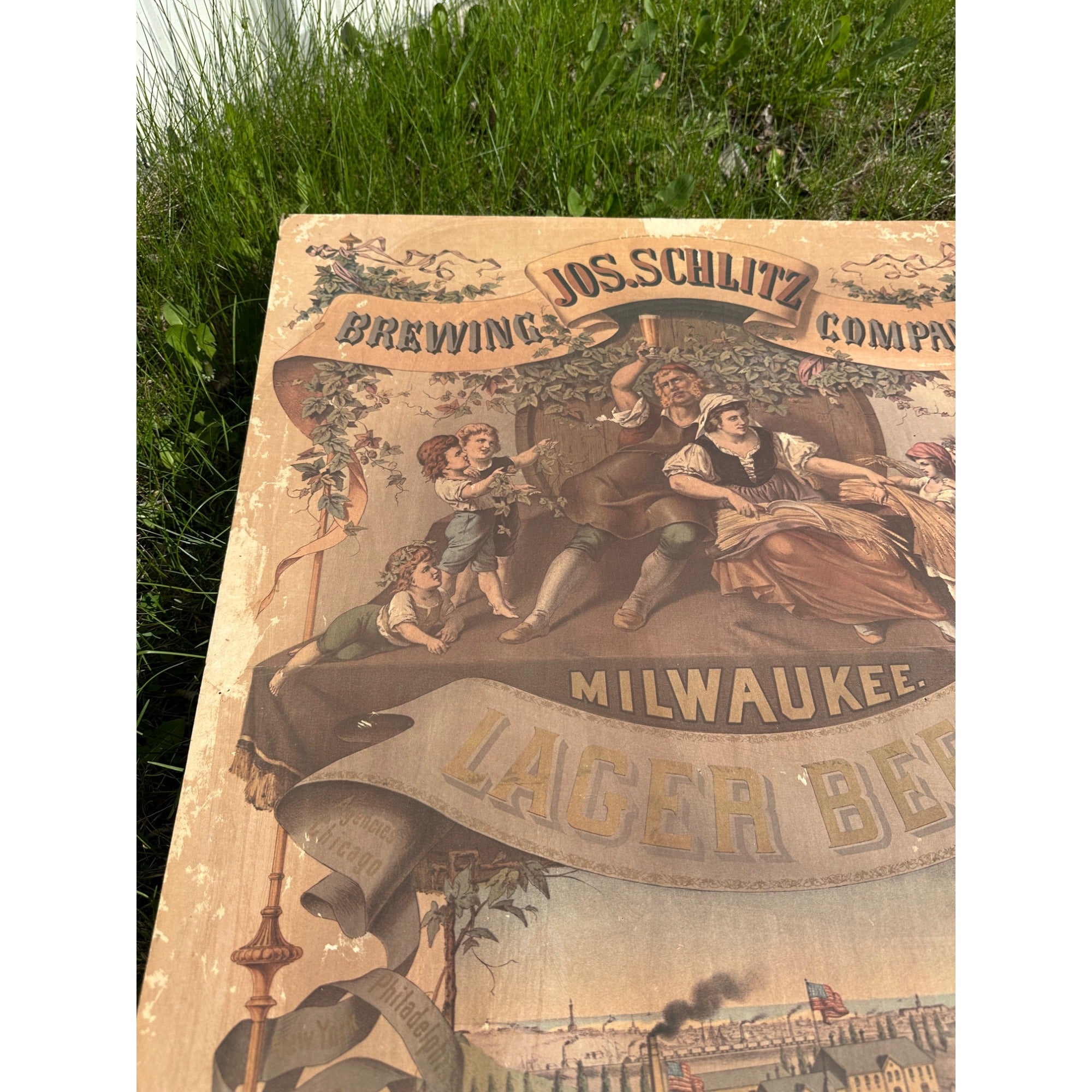 Early Pre-Pro Style Jos. Schlitz Lager Beer Litho Sign Poster Milwaukee WI 1970s