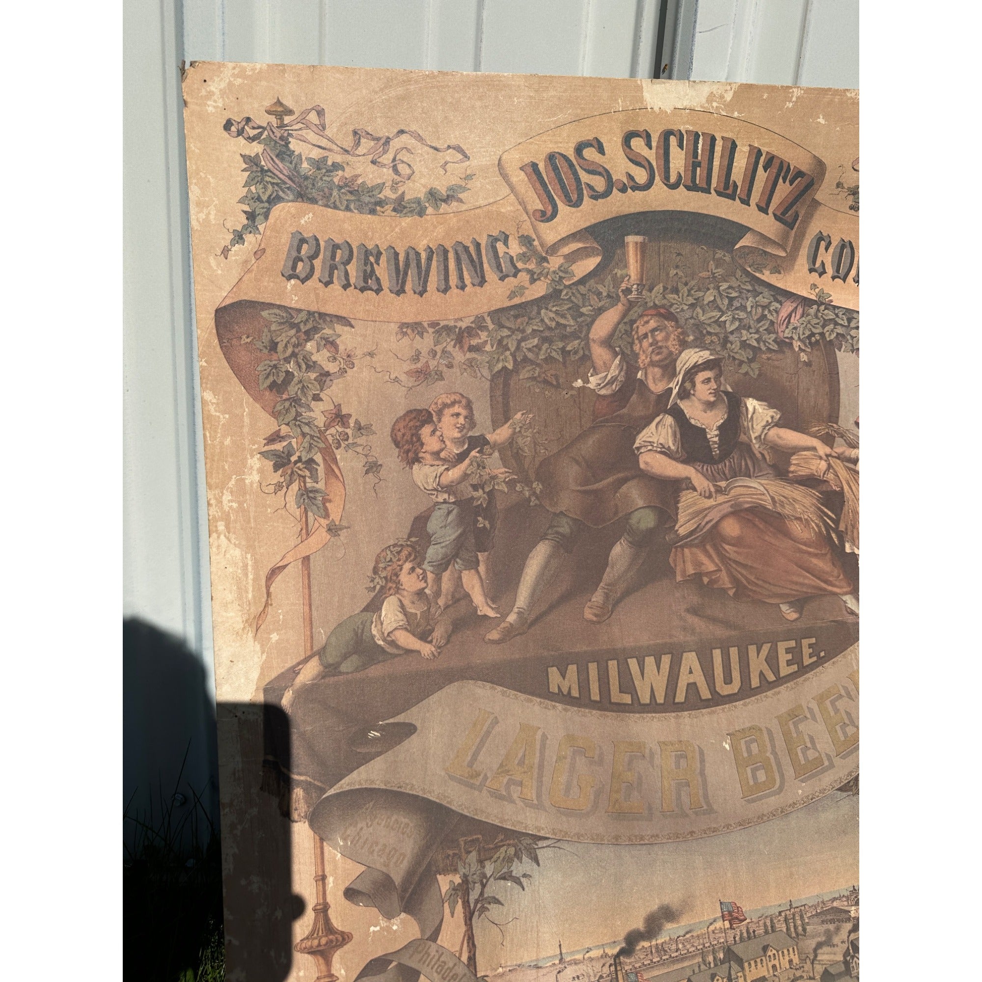 Early Pre-Pro Style Jos. Schlitz Lager Beer Litho Sign Poster Milwaukee WI 1970s