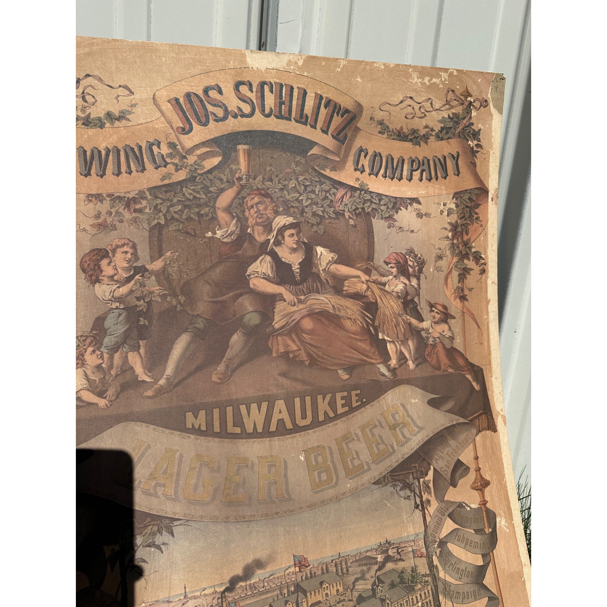 Early Pre-Pro Style Jos. Schlitz Lager Beer Litho Sign Poster Milwaukee WI 1970s