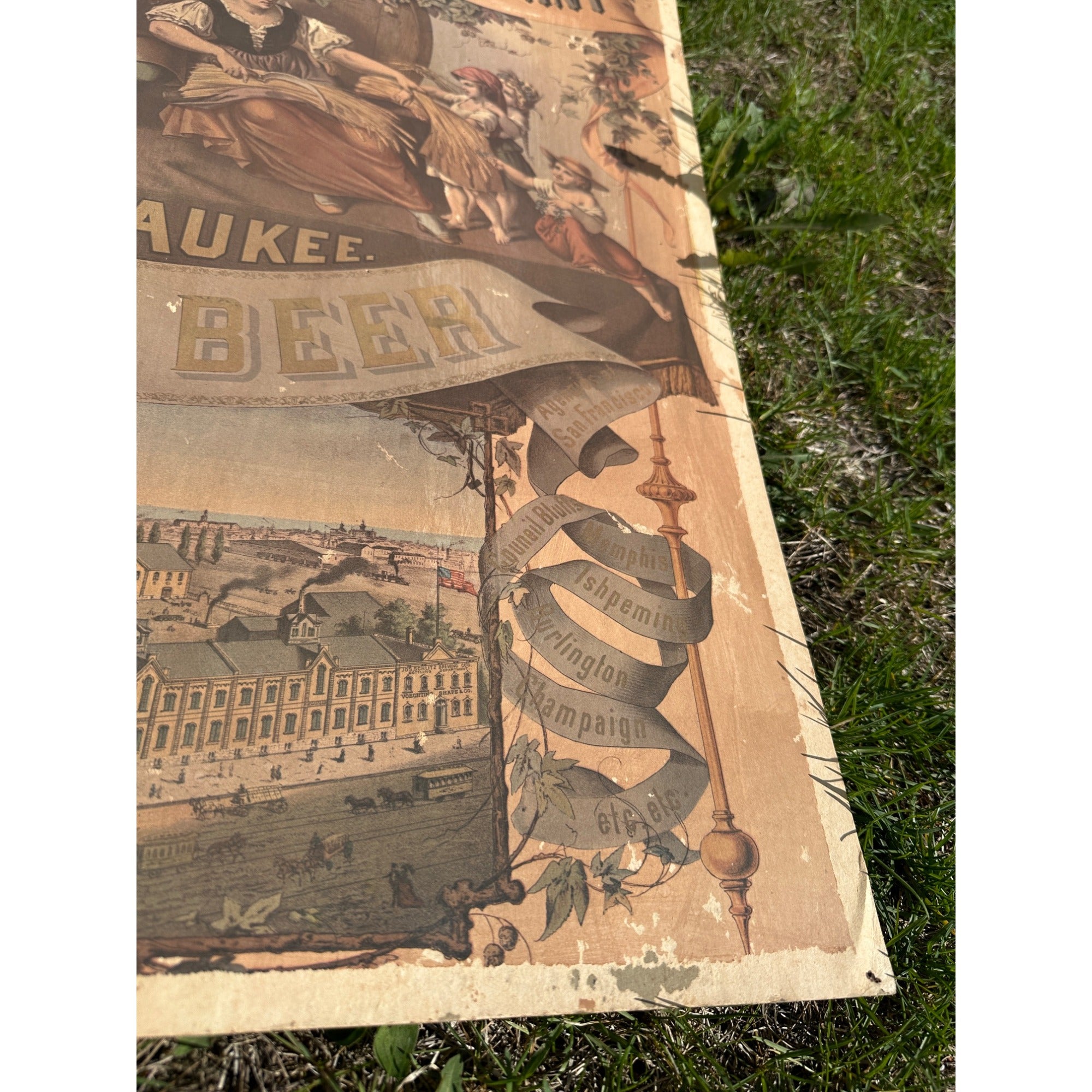 Early Pre-Pro Style Jos. Schlitz Lager Beer Litho Sign Poster Milwaukee WI 1970s