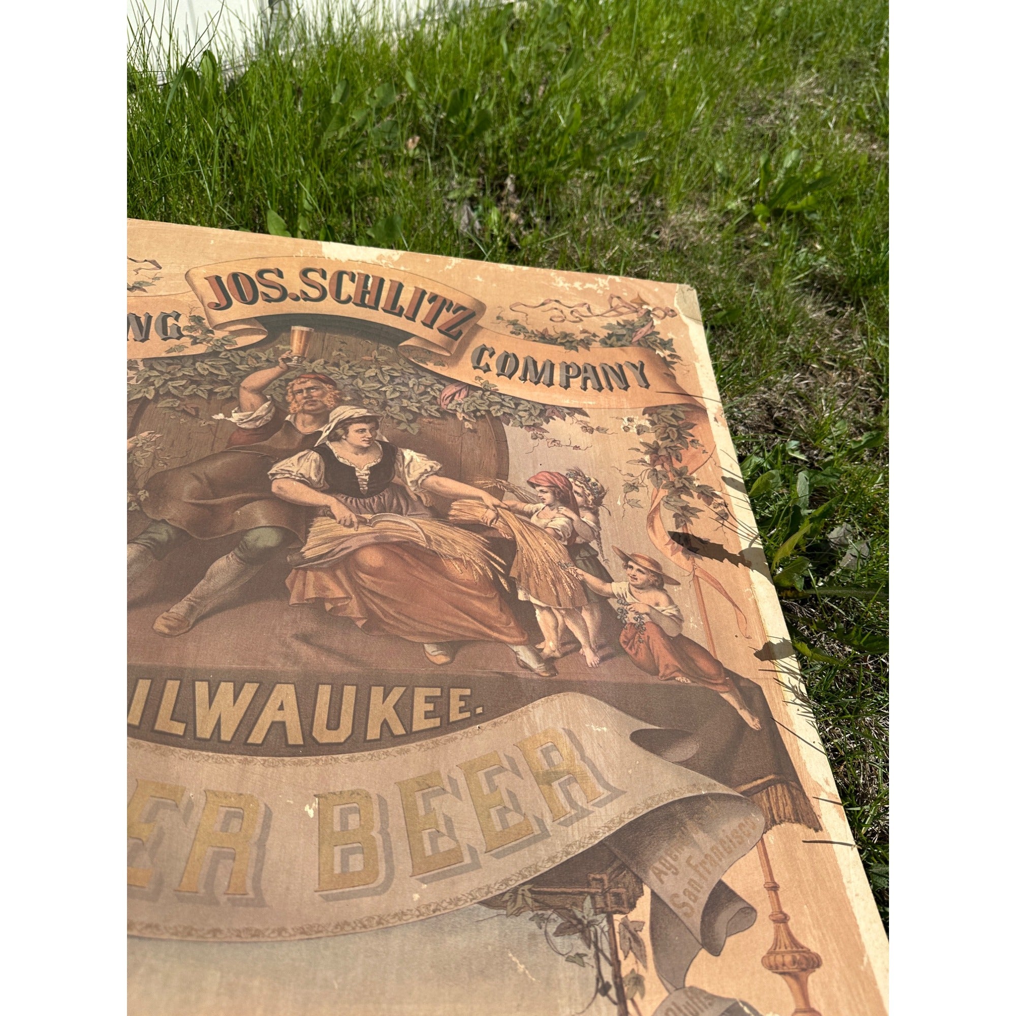 Early Pre-Pro Style Jos. Schlitz Lager Beer Litho Sign Poster Milwaukee WI 1970s