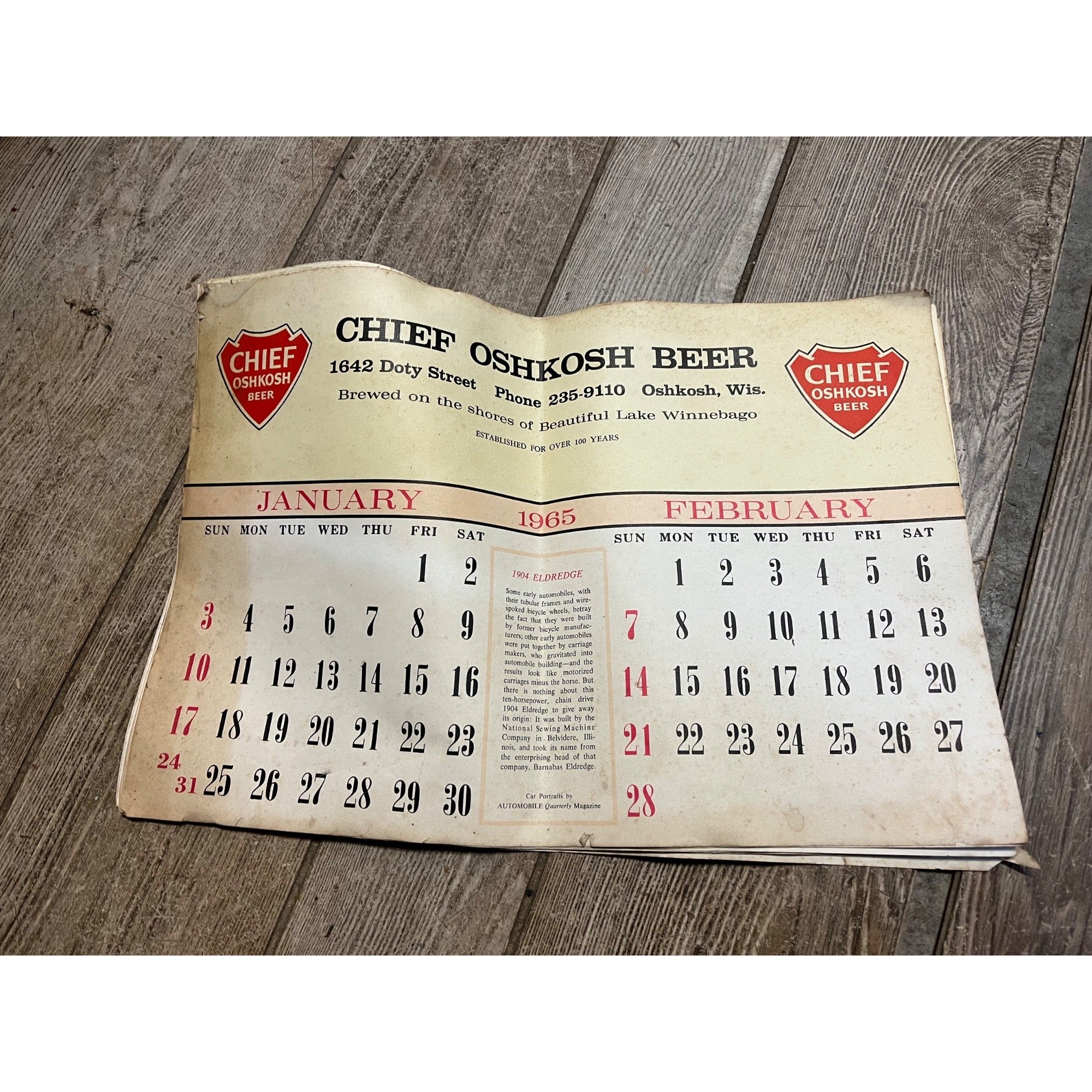 Vintage 1965-66 Chief Oshkosh Beer Advertising Calendar Pad - As-Is