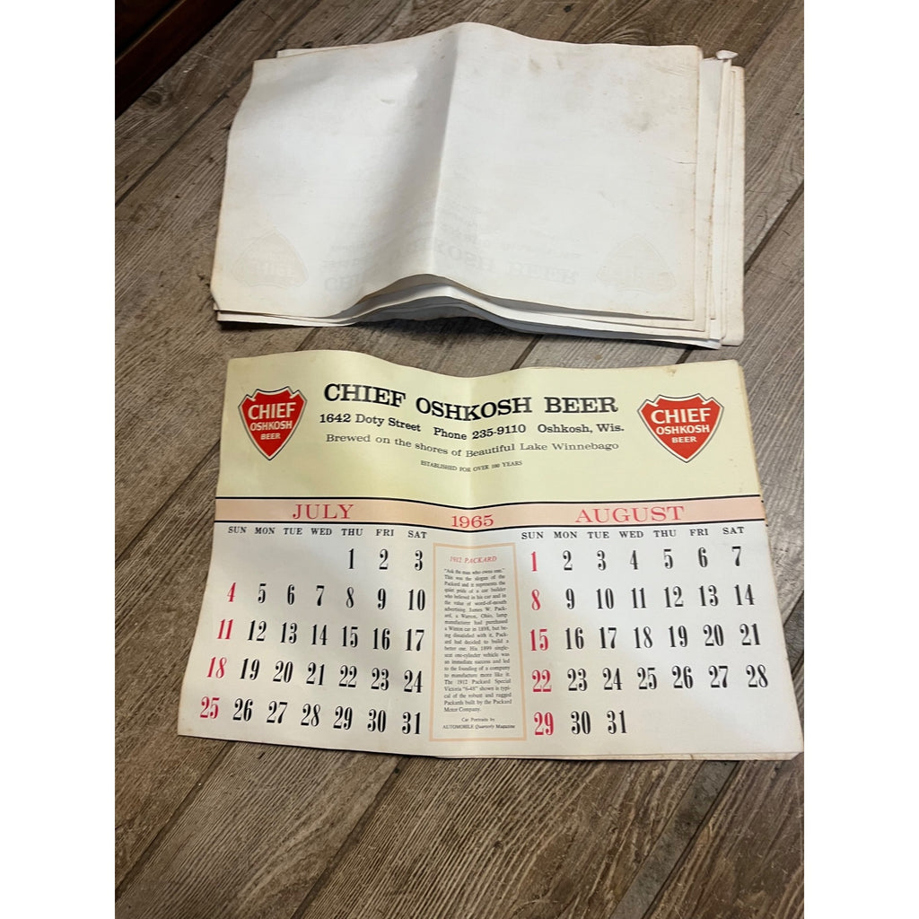 Vintage 1965-66 Chief Oshkosh Beer Advertising Calendar Pad - As-Is