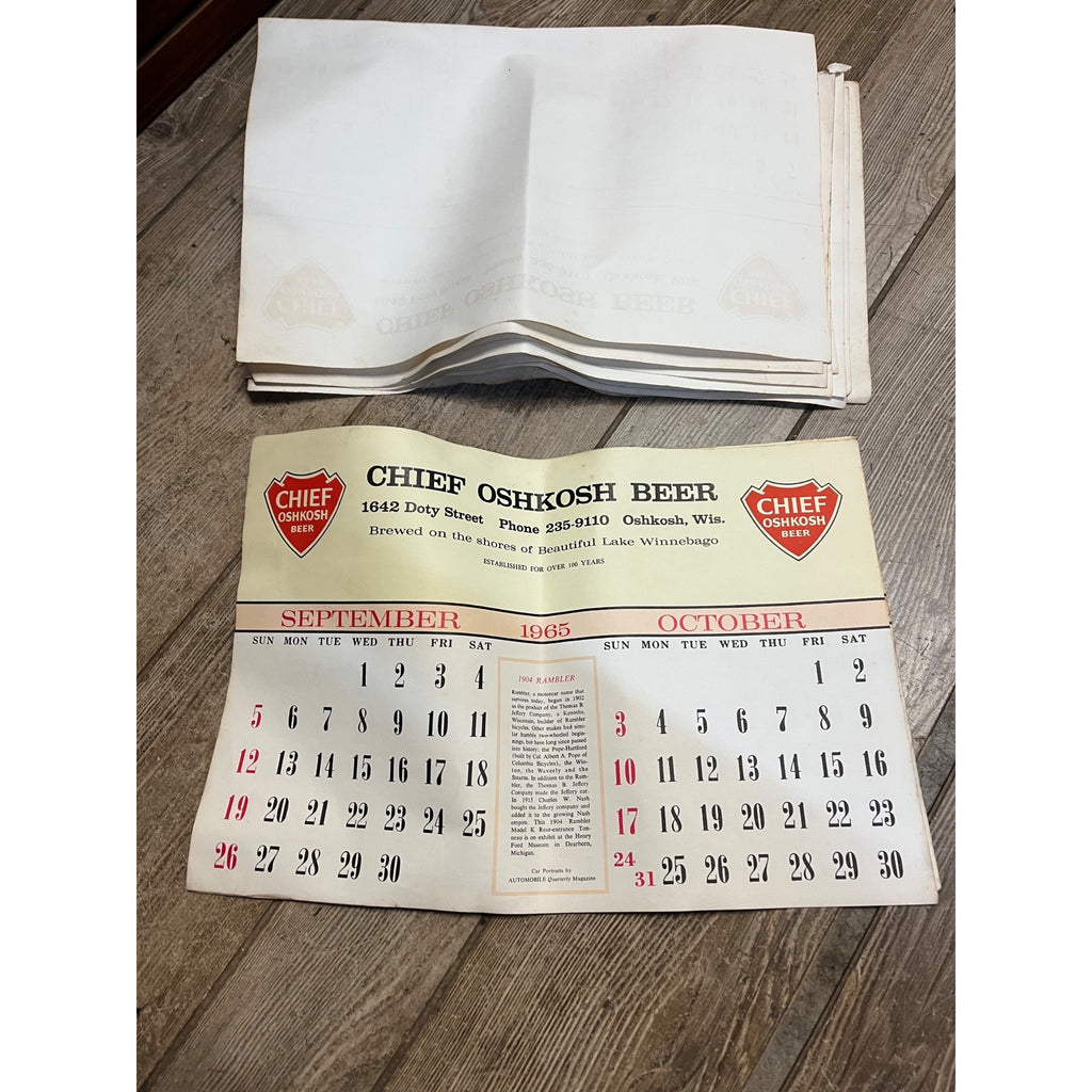 Vintage 1965-66 Chief Oshkosh Beer Advertising Calendar Pad - As-Is