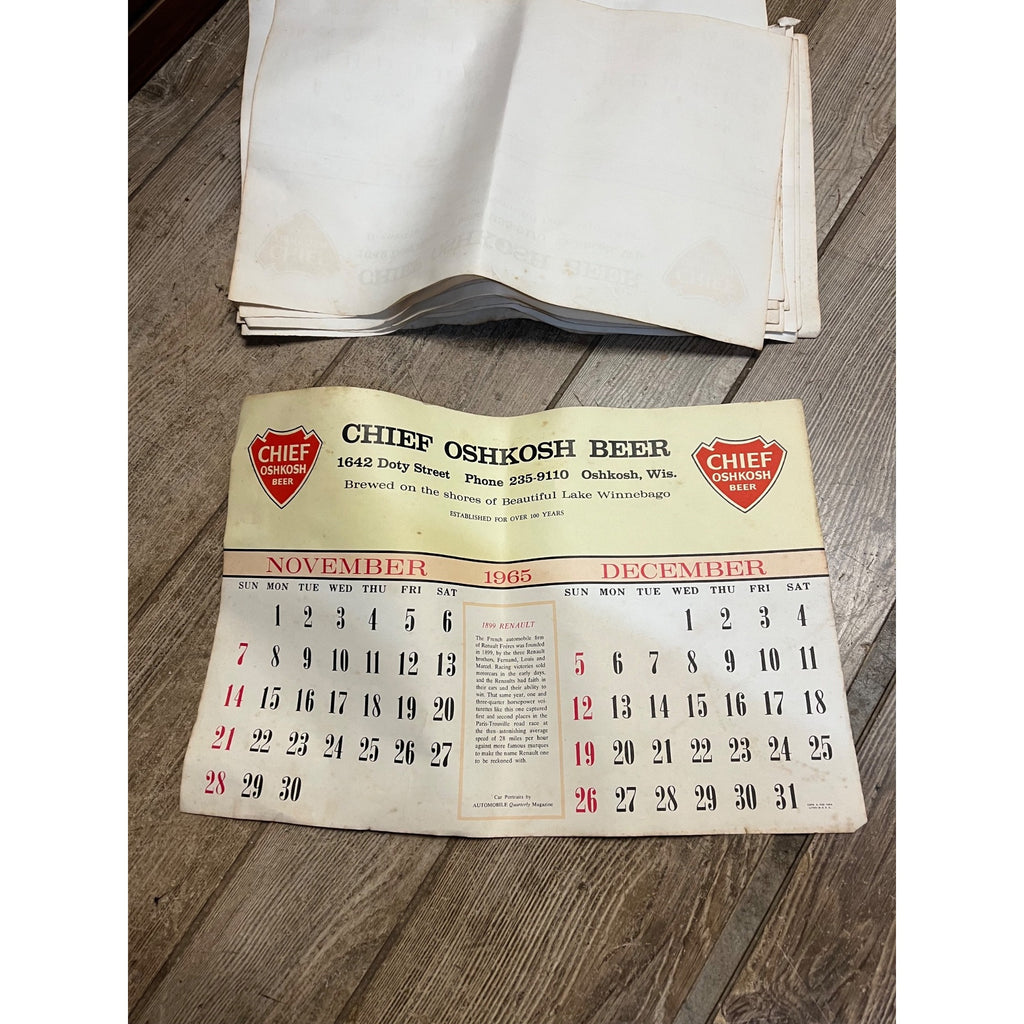 Vintage 1965-66 Chief Oshkosh Beer Advertising Calendar Pad - As-Is