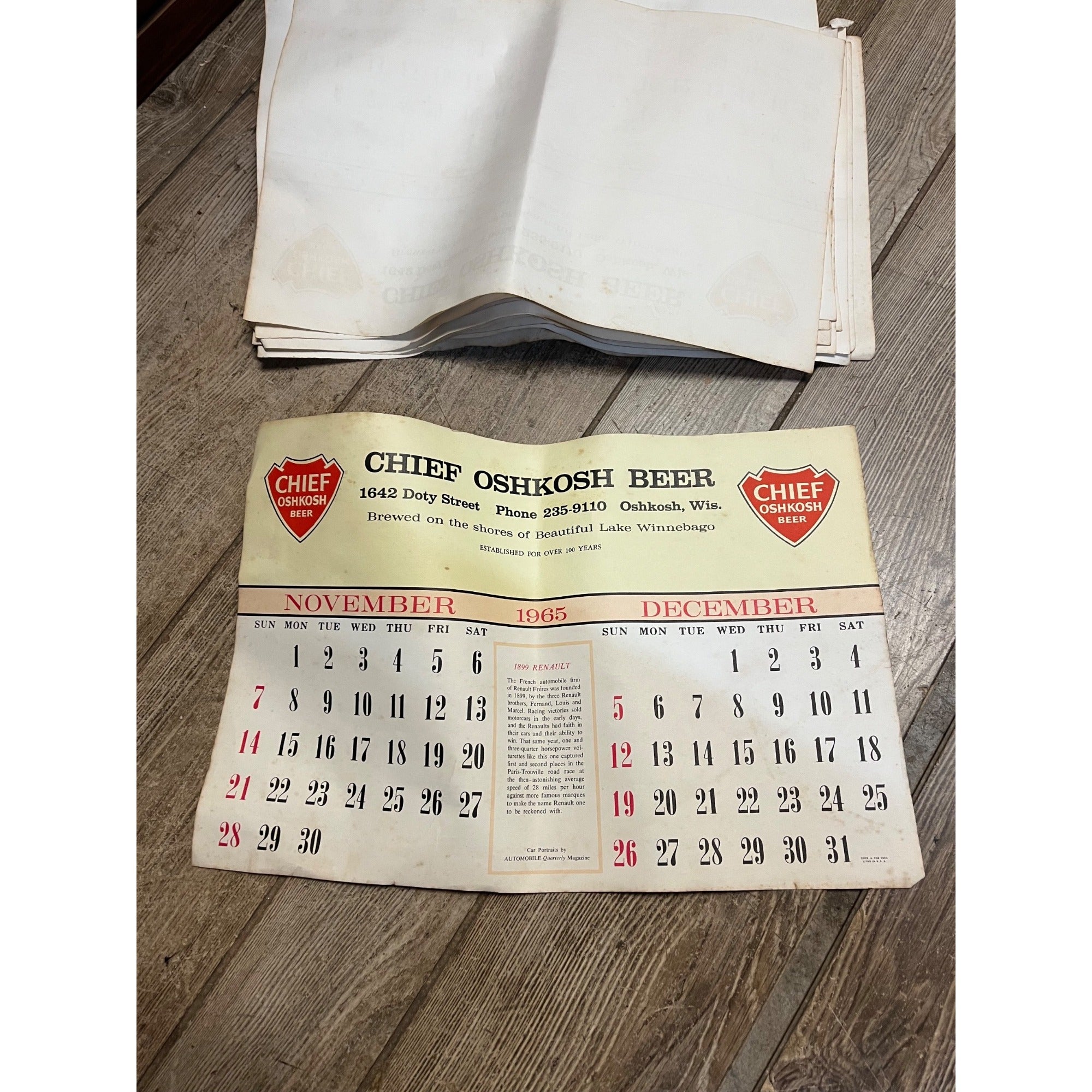 Vintage 1965-66 Chief Oshkosh Beer Advertising Calendar Pad - As-Is