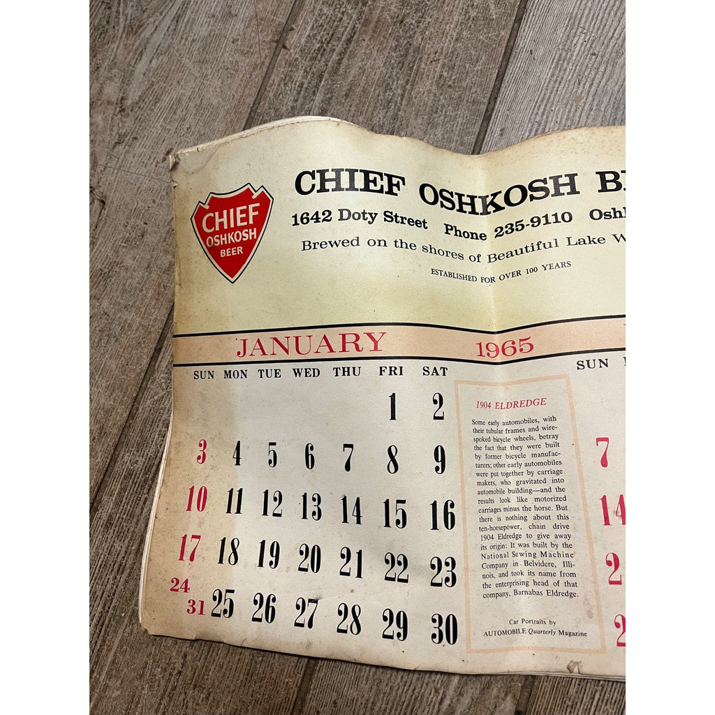 Vintage 1965-66 Chief Oshkosh Beer Advertising Calendar Pad - As-Is