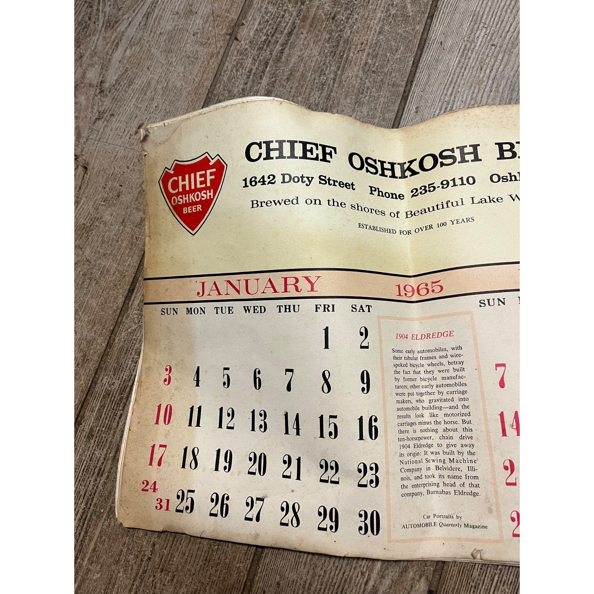 Vintage 1965-66 Chief Oshkosh Beer Advertising Calendar Pad - As-Is