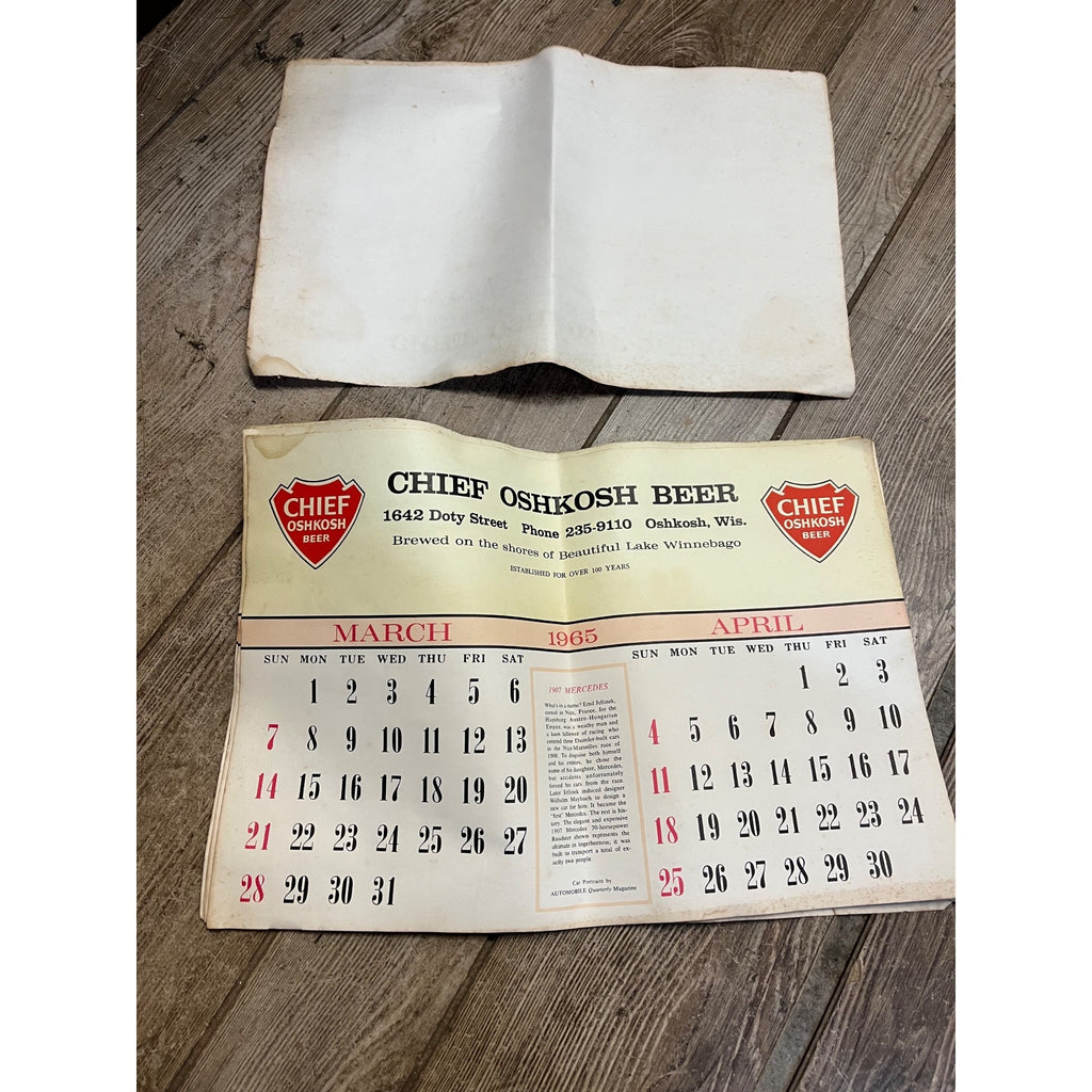 Vintage 1965-66 Chief Oshkosh Beer Advertising Calendar Pad - As-Is