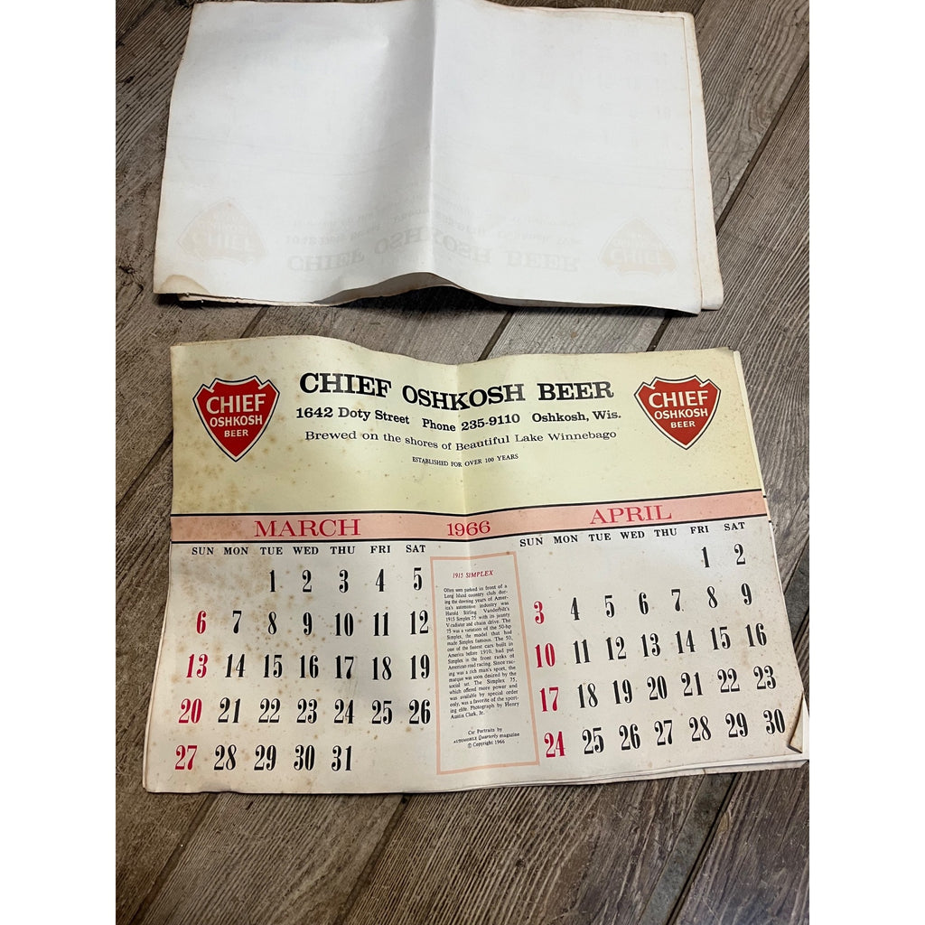 Vintage 1965-66 Chief Oshkosh Beer Advertising Calendar Pad - As-Is