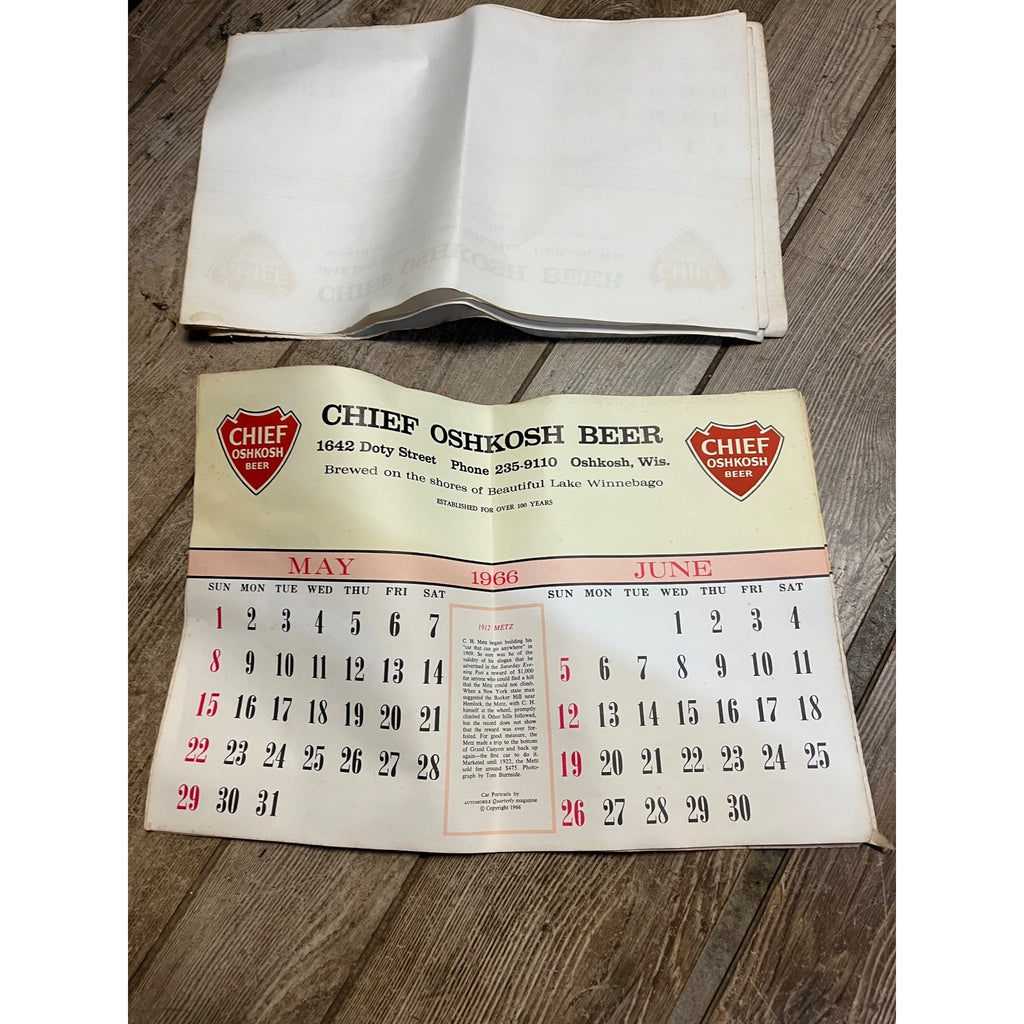Vintage 1965-66 Chief Oshkosh Beer Advertising Calendar Pad - As-Is