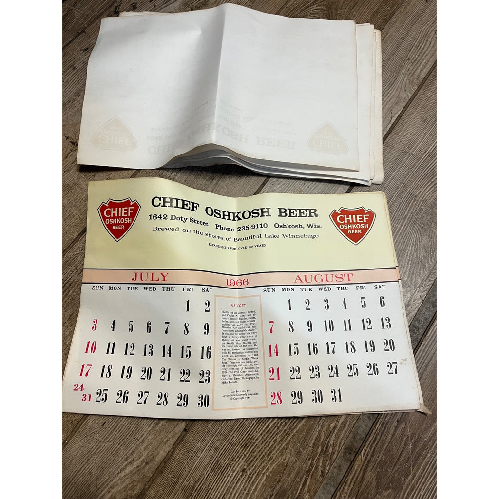 Vintage 1965-66 Chief Oshkosh Beer Advertising Calendar Pad - As-Is