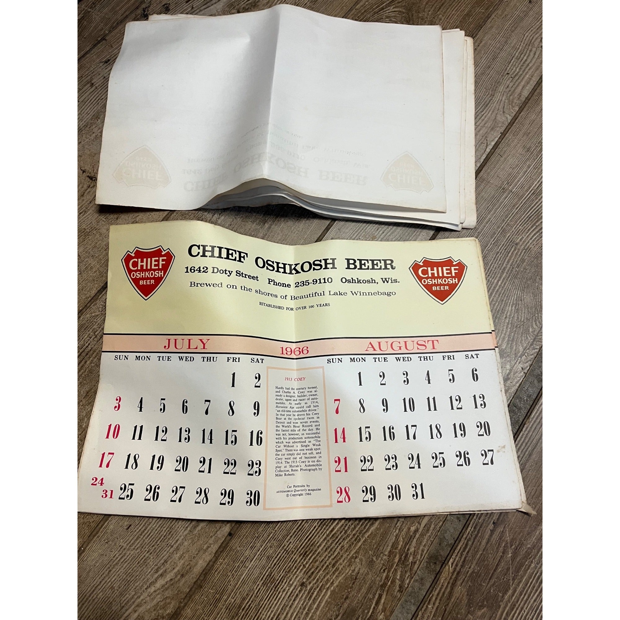Vintage 1965-66 Chief Oshkosh Beer Advertising Calendar Pad - As-Is