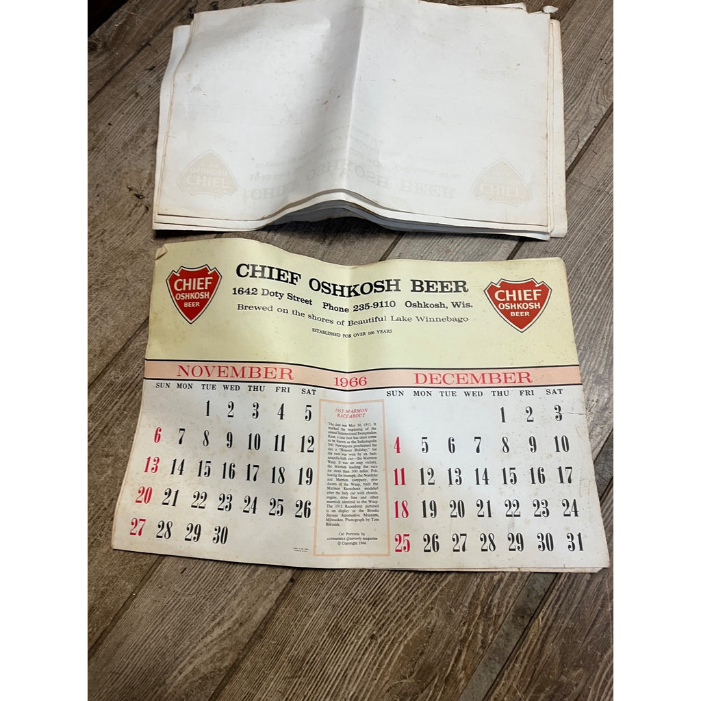 Vintage 1965-66 Chief Oshkosh Beer Advertising Calendar Pad - As-Is