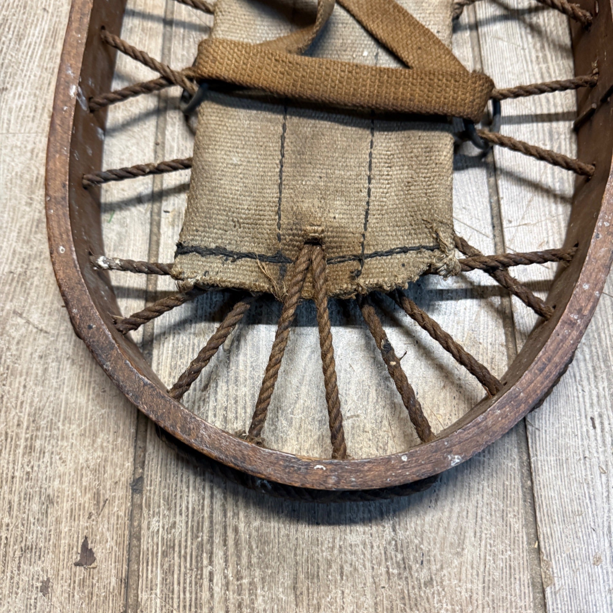 Pair Antique Primitive Wooden Frame Rope Binding Snowshoes Cabin Decor