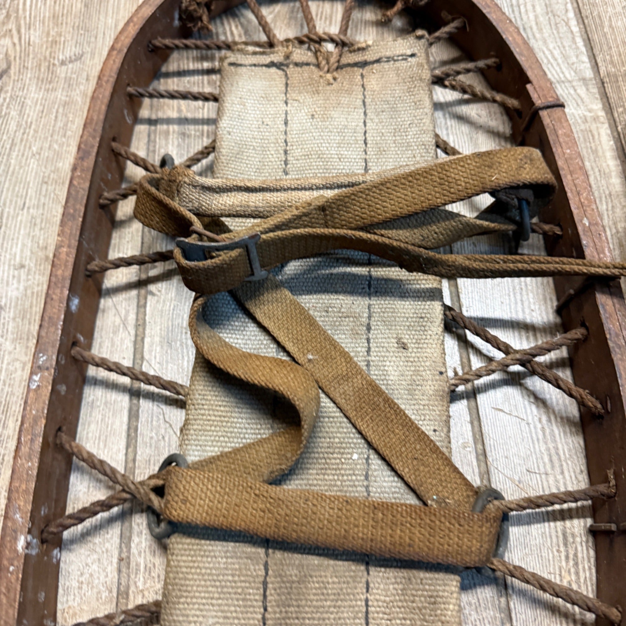 Pair Antique Primitive Wooden Frame Rope Binding Snowshoes Cabin Decor