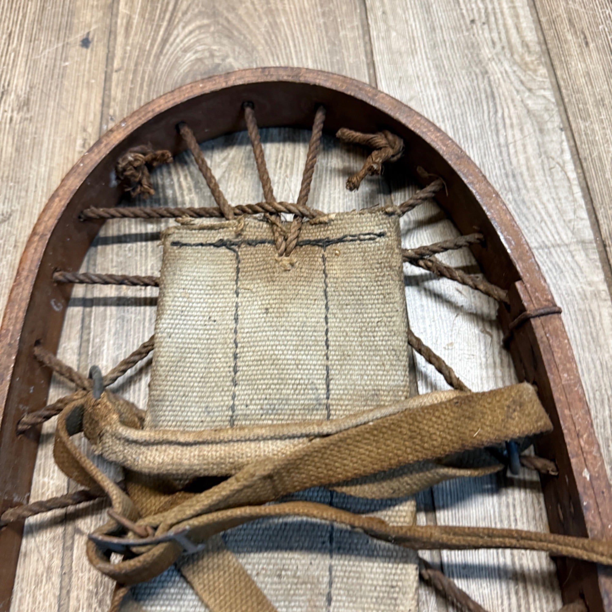 Pair Antique Primitive Wooden Frame Rope Binding Snowshoes Cabin Decor