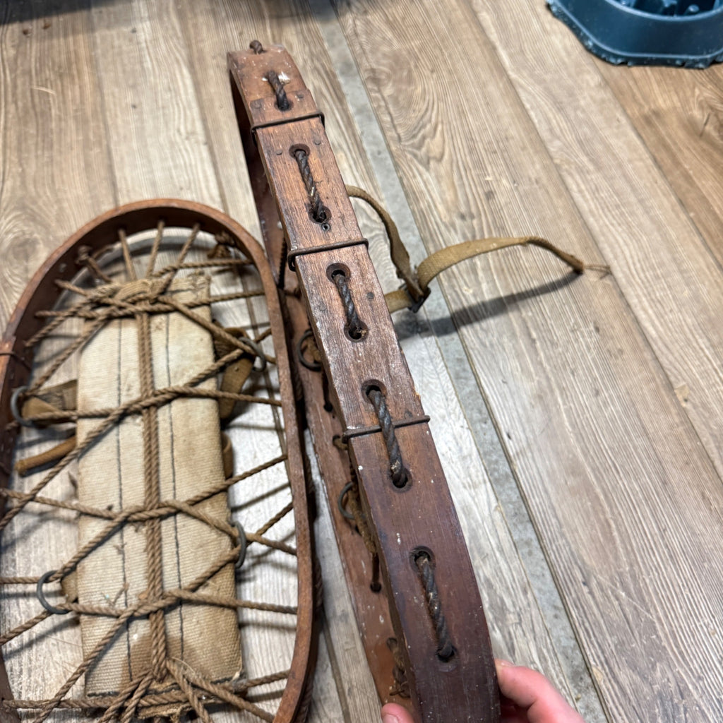 Pair Antique Primitive Wooden Frame Rope Binding Snowshoes Cabin Decor