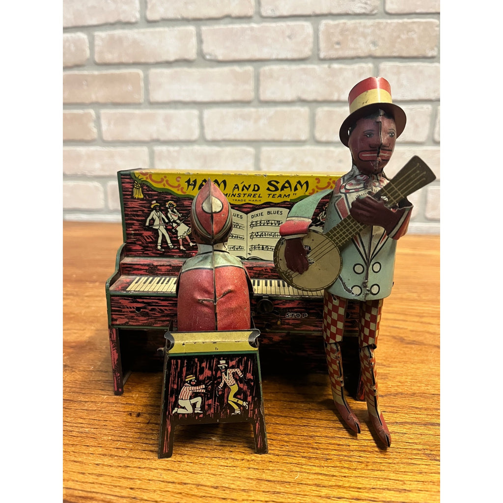 Vintage Ferdinand Strauss Ham and Sam, the Minstrel Team Tin Litho Wind-Up Toy