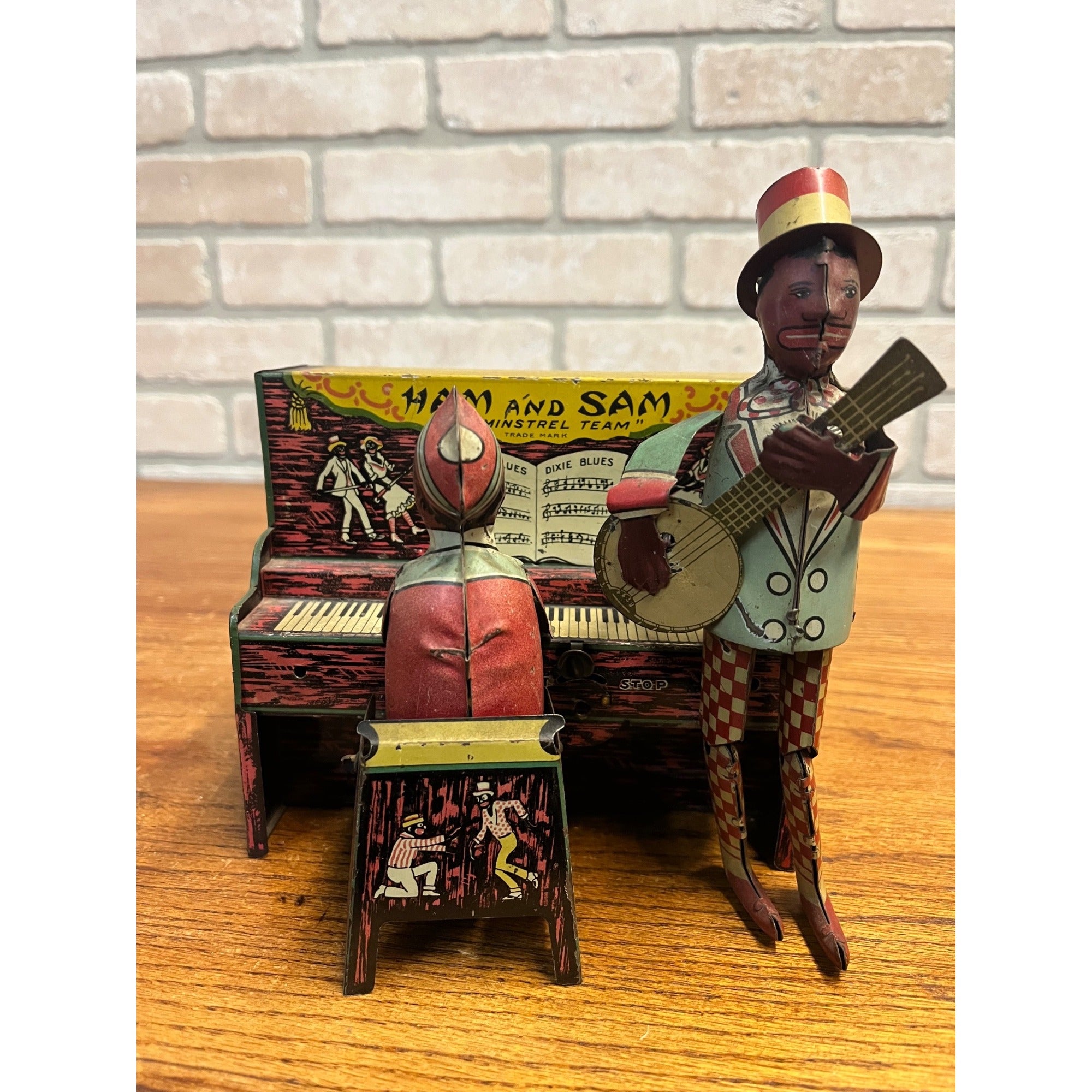 Vintage Ferdinand Strauss Ham and Sam, the Minstrel Team Tin Litho Wind-Up Toy