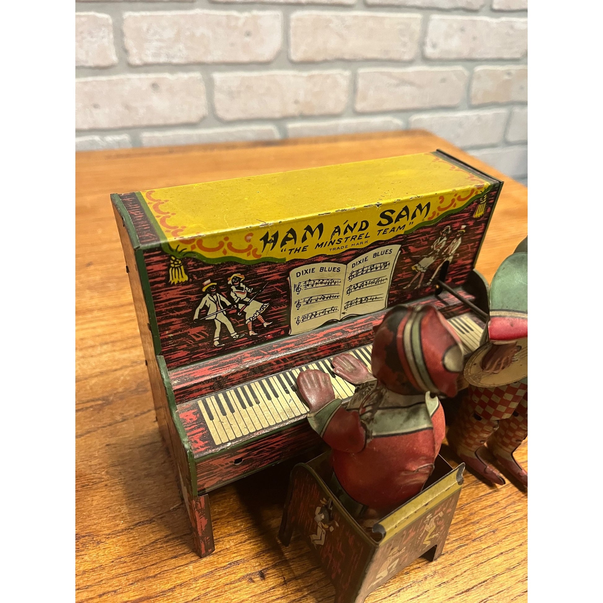 Vintage Ferdinand Strauss Ham and Sam, the Minstrel Team Tin Litho Wind-Up Toy