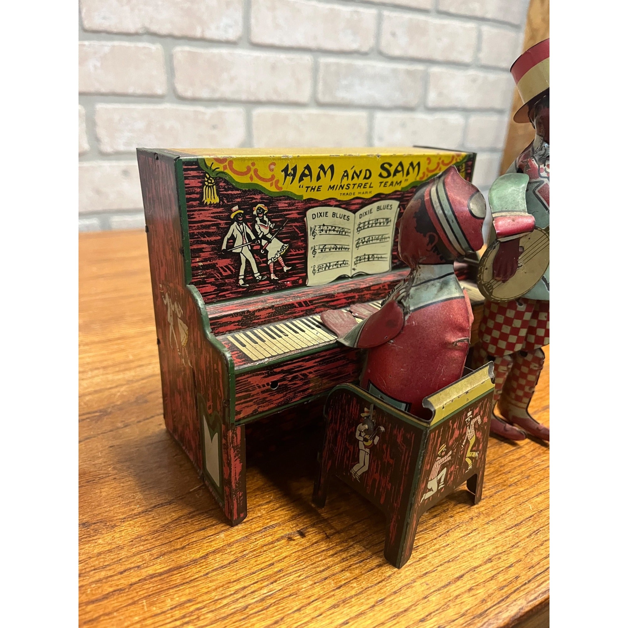 Vintage Ferdinand Strauss Ham and Sam, the Minstrel Team Tin Litho Wind-Up Toy