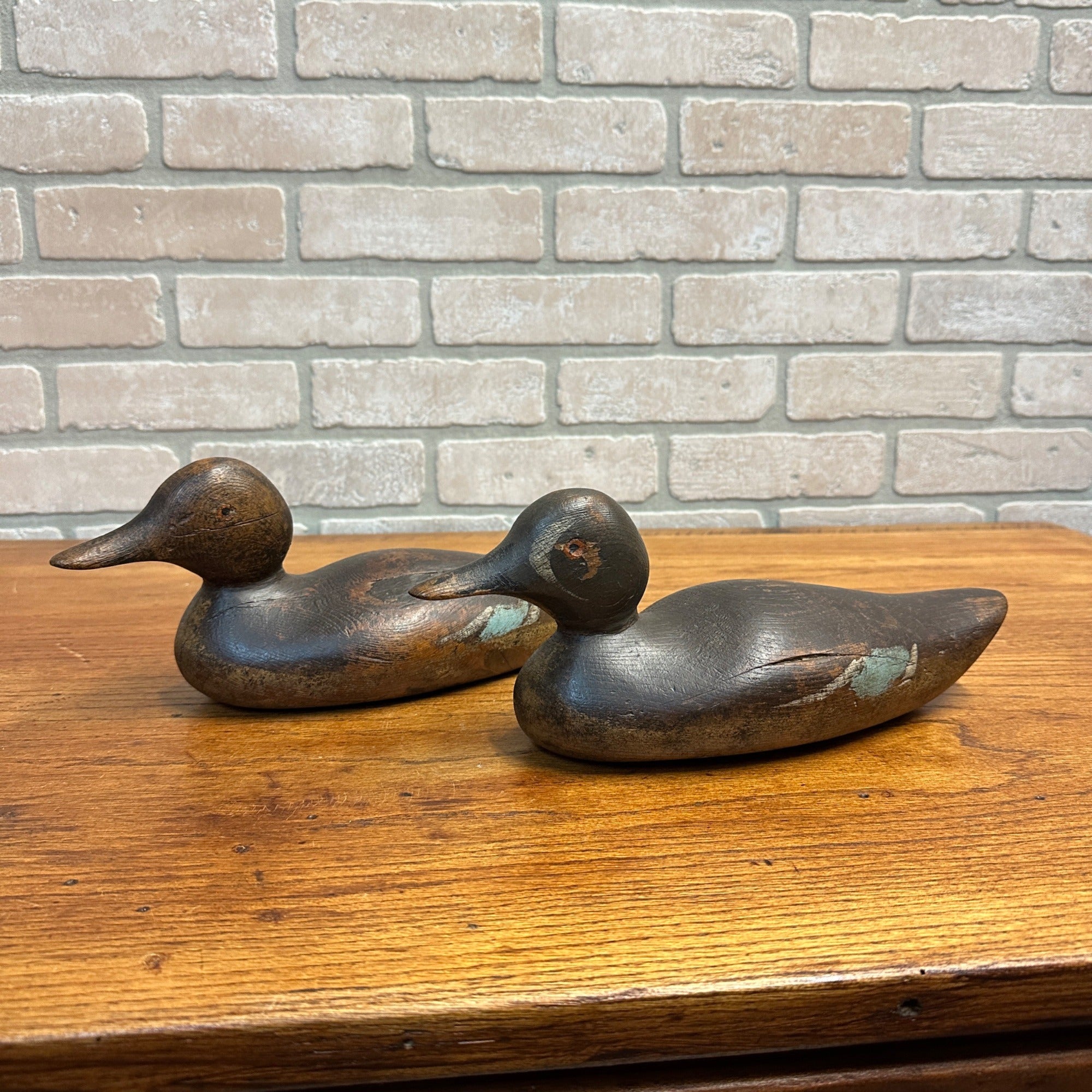 Pair Early Mason Teals Painted Eye Original Paint Duck Decoys
