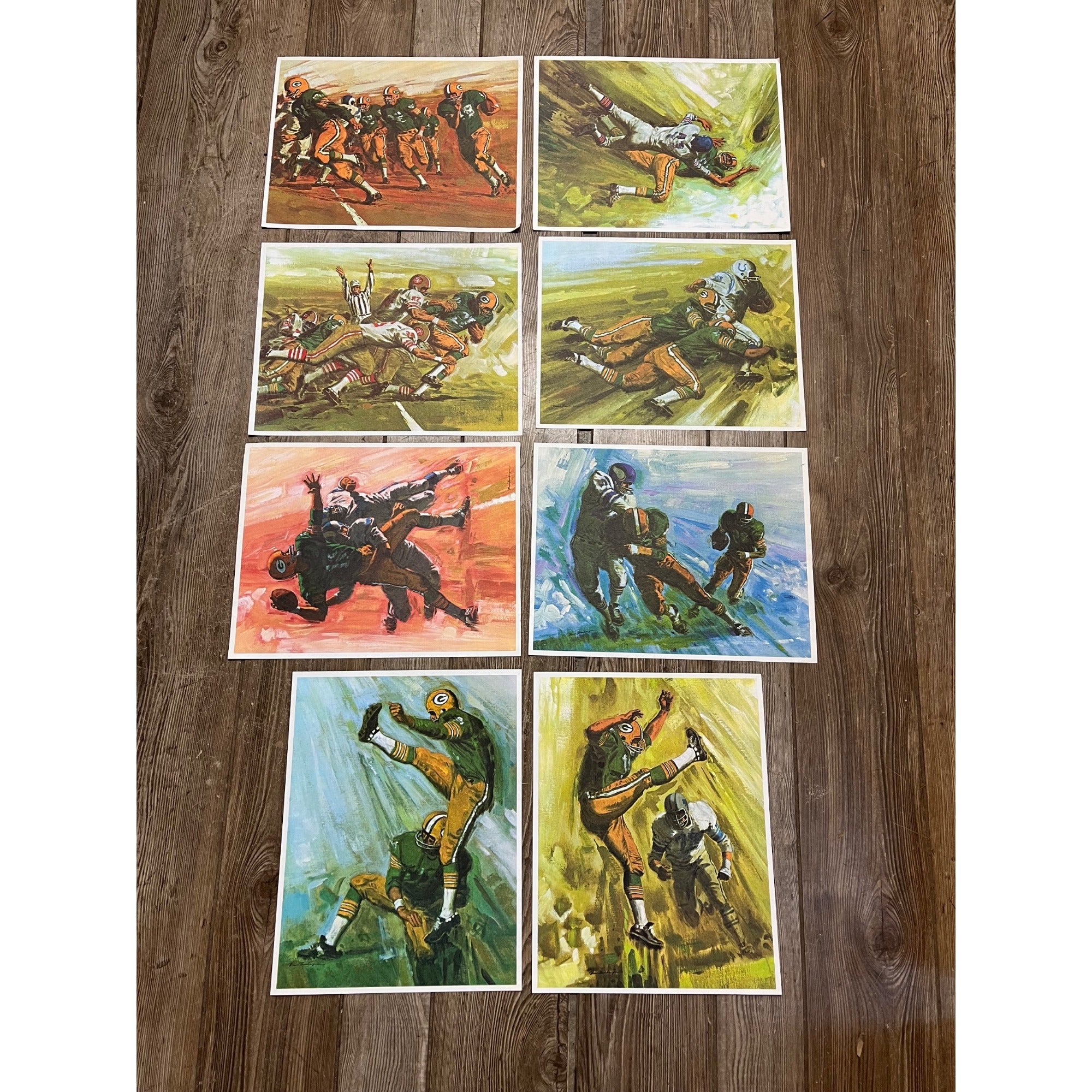 Complete Set 8 Vintage 1966 Green Bay Packers in Action Mobil Prints No Envelope