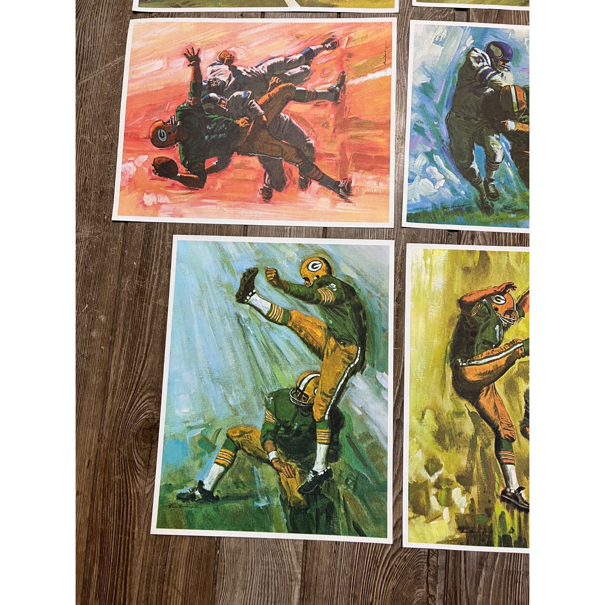 Complete Set 8 Vintage 1966 Green Bay Packers in Action Mobil Prints No Envelope