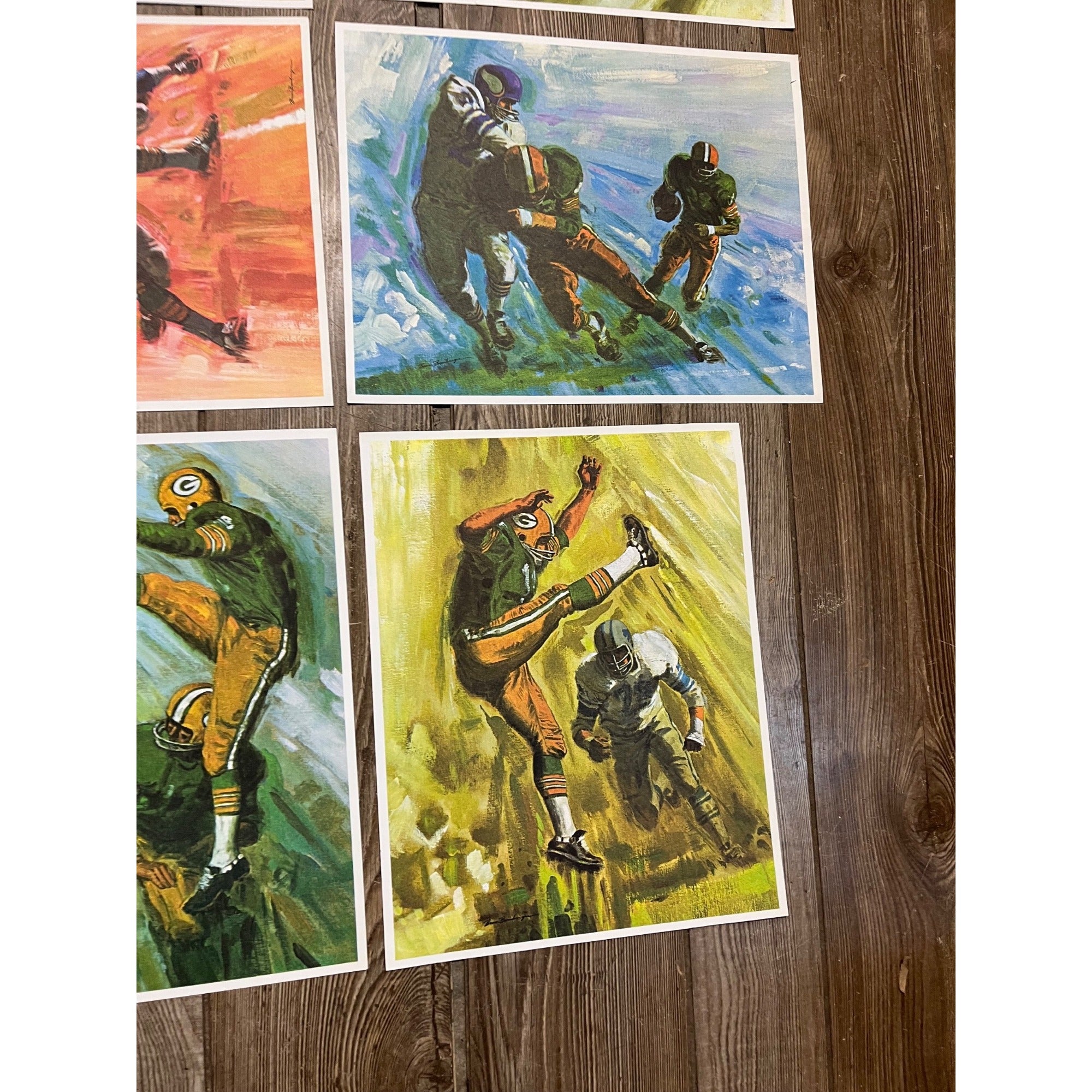Complete Set 8 Vintage 1966 Green Bay Packers in Action Mobil Prints No Envelope