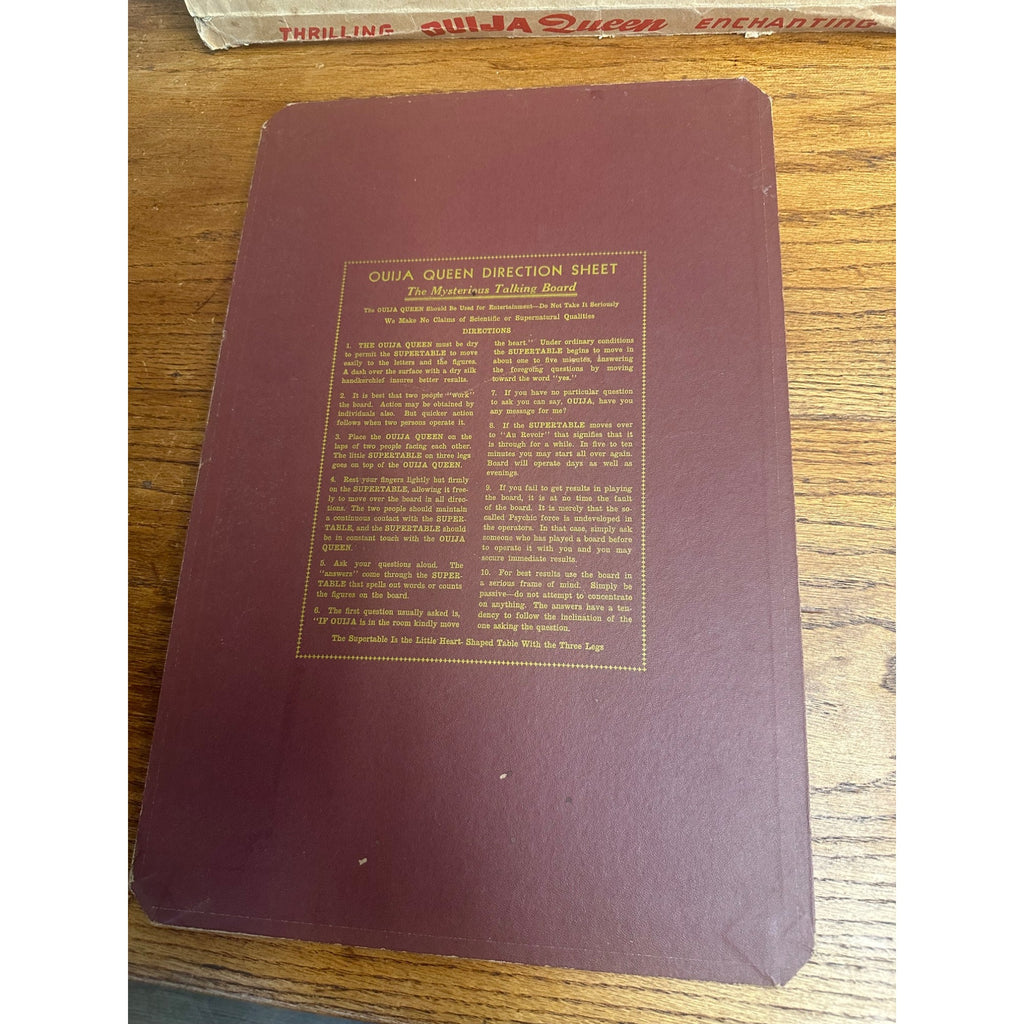 Vintage 1940s Queen Ouija Board + Box & Planchette Occult Witchcraft Spirits