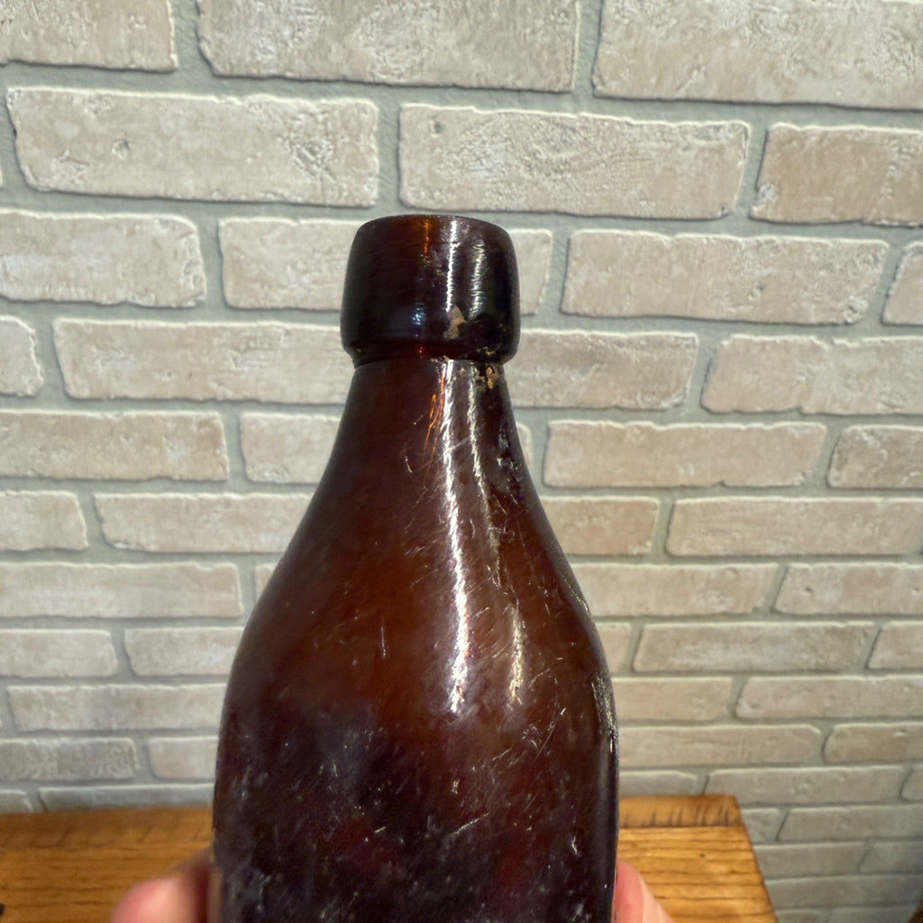 John Graf c1880s Milwaukee Wis Amber Brown Soda Bottle Blob Top Octagon Base