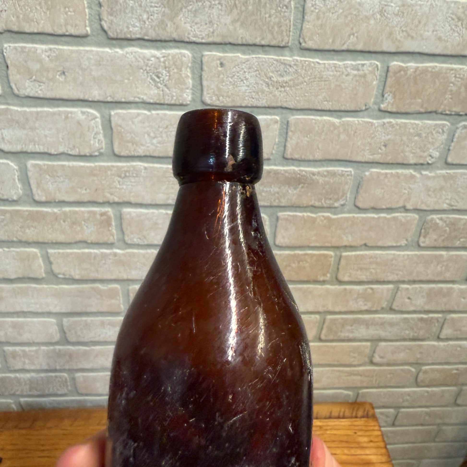 John Graf c1880s Milwaukee Wis Amber Brown Soda Bottle Blob Top Octagon Base