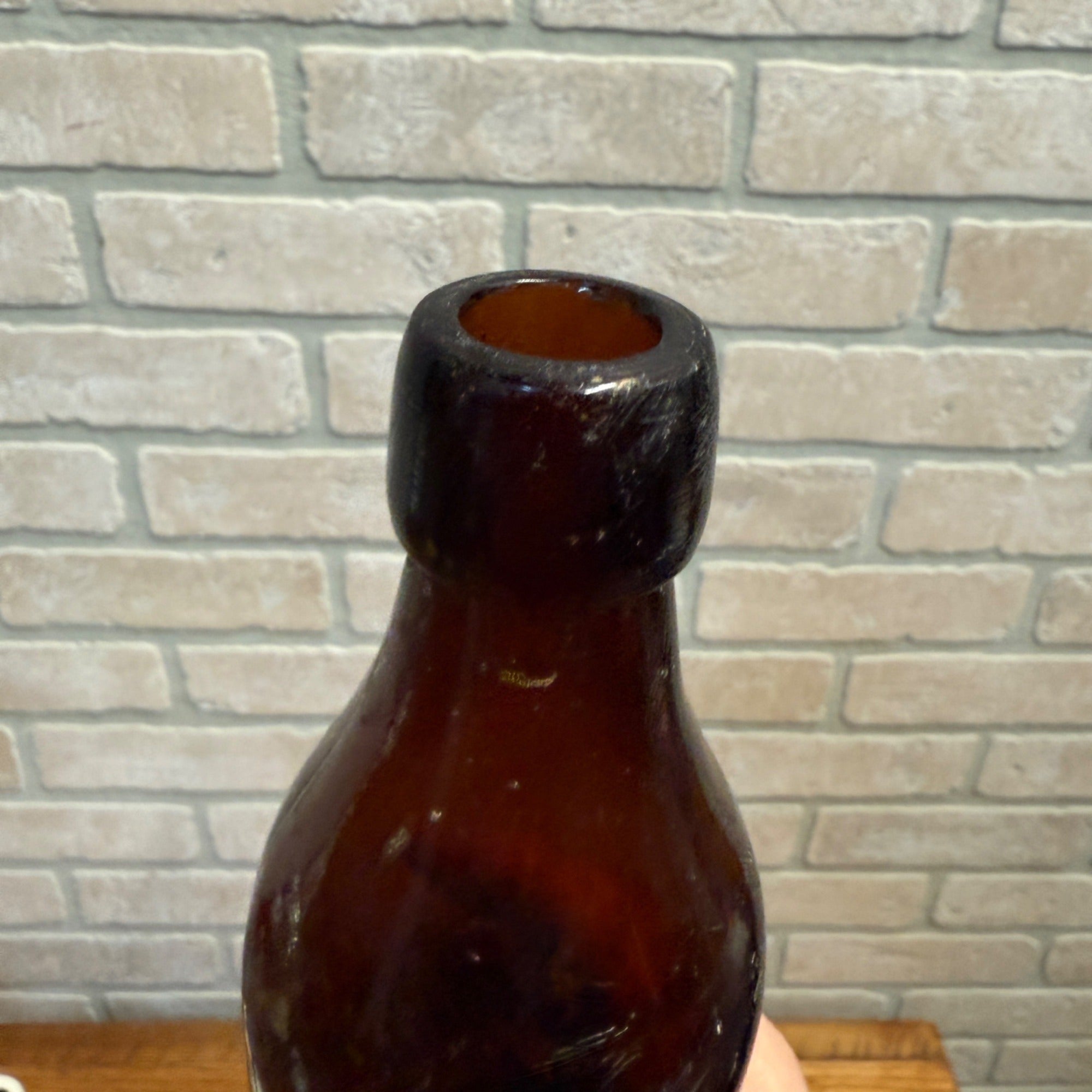 John Graf c1880s Milwaukee Wis Amber Brown Soda Bottle Blob Top Octagon Base