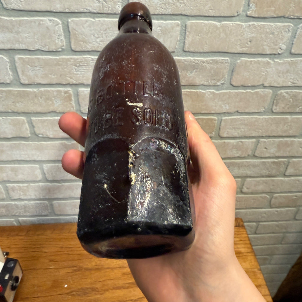 John Graf c1880s Milwaukee Wis Amber Brown Soda Bottle Blob Top Octagon Base