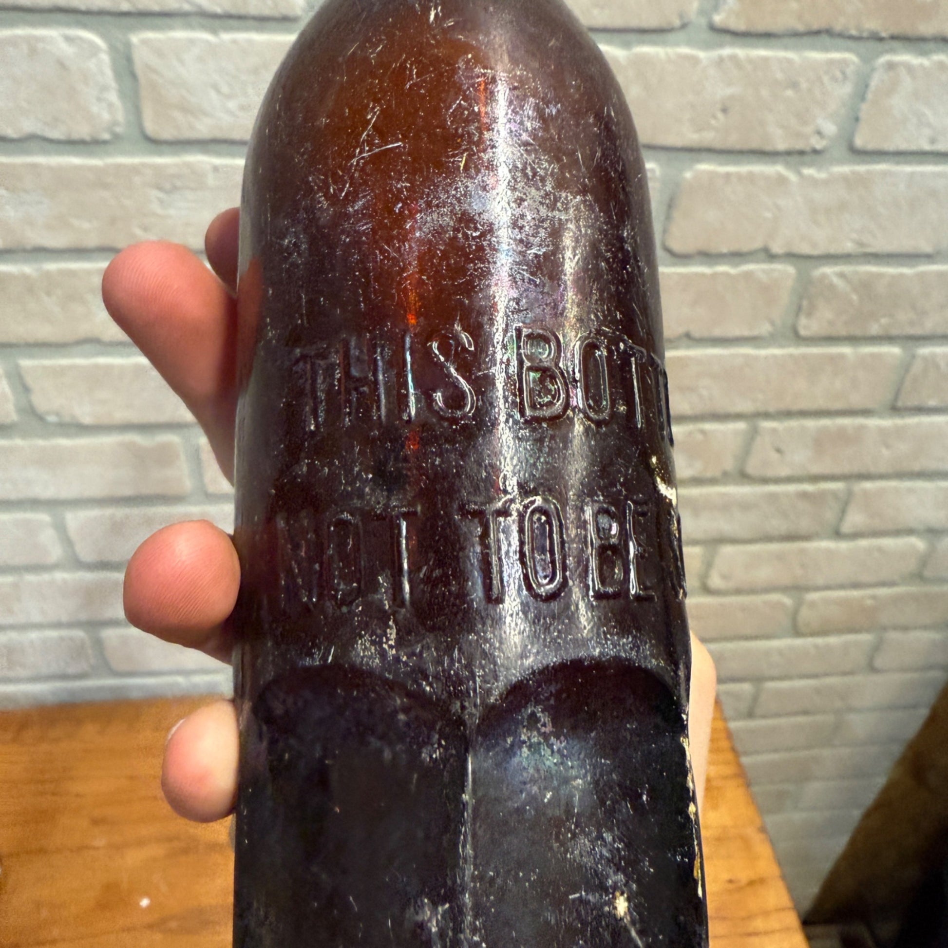 John Graf c1880s Milwaukee Wis Amber Brown Soda Bottle Blob Top Octagon Base