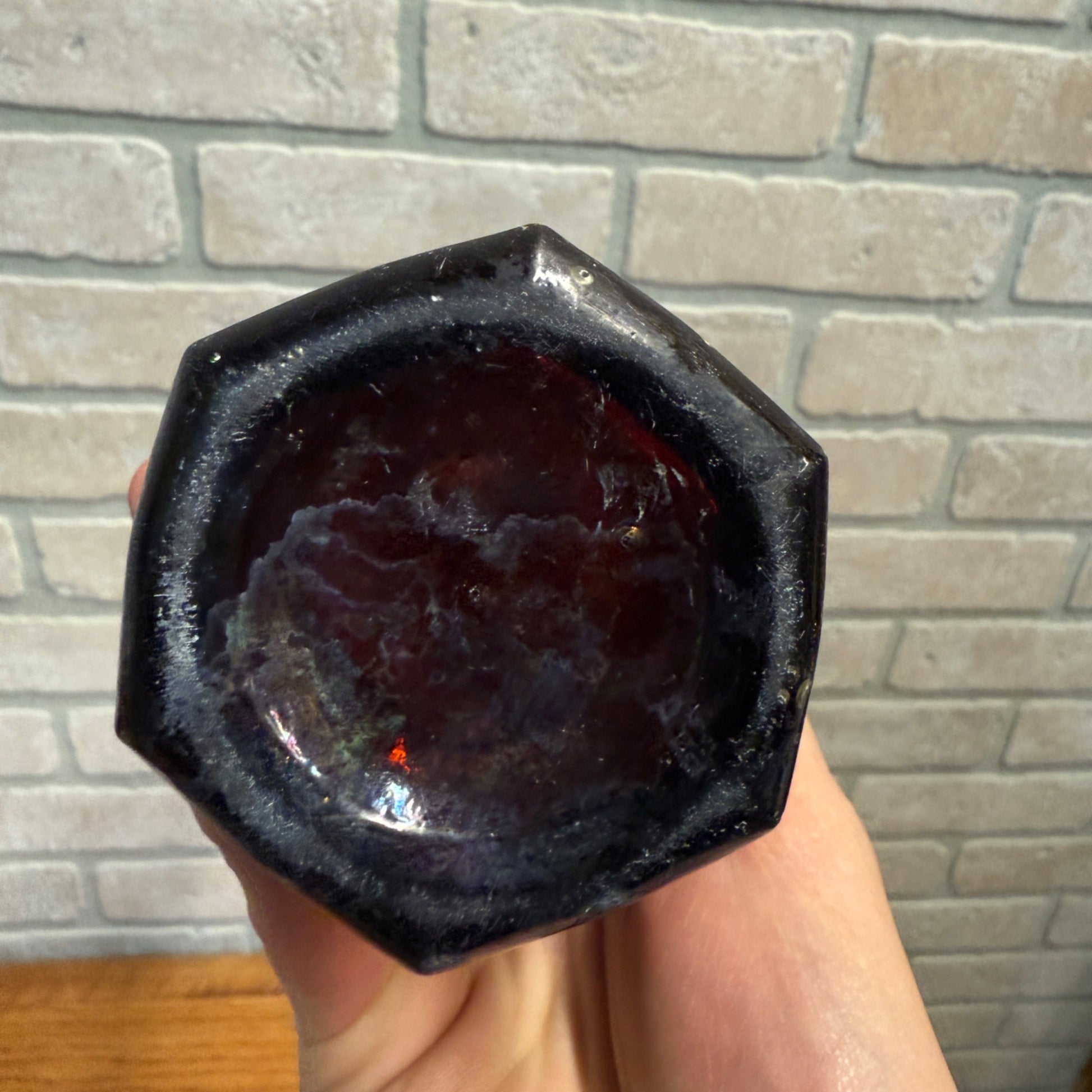 John Graf c1880s Milwaukee Wis Amber Brown Soda Bottle Blob Top Octagon Base