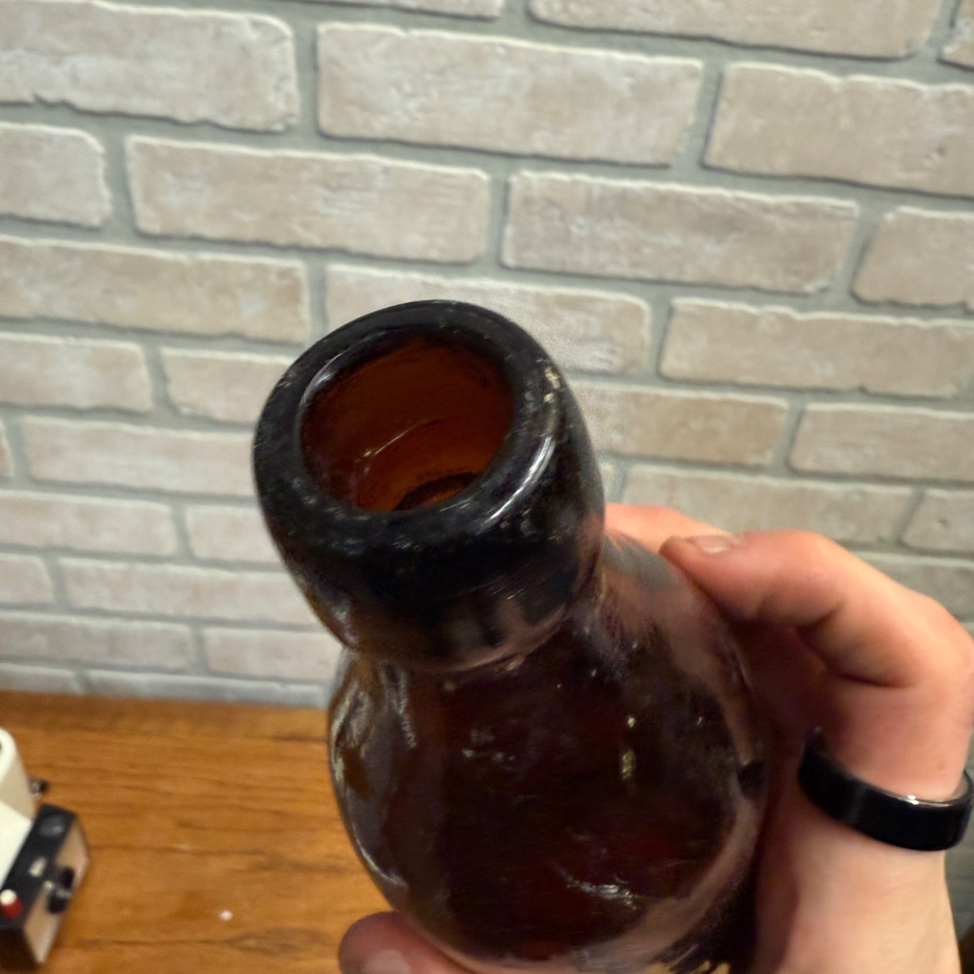 John Graf c1880s Milwaukee Wis Amber Brown Soda Bottle Blob Top Octagon Base