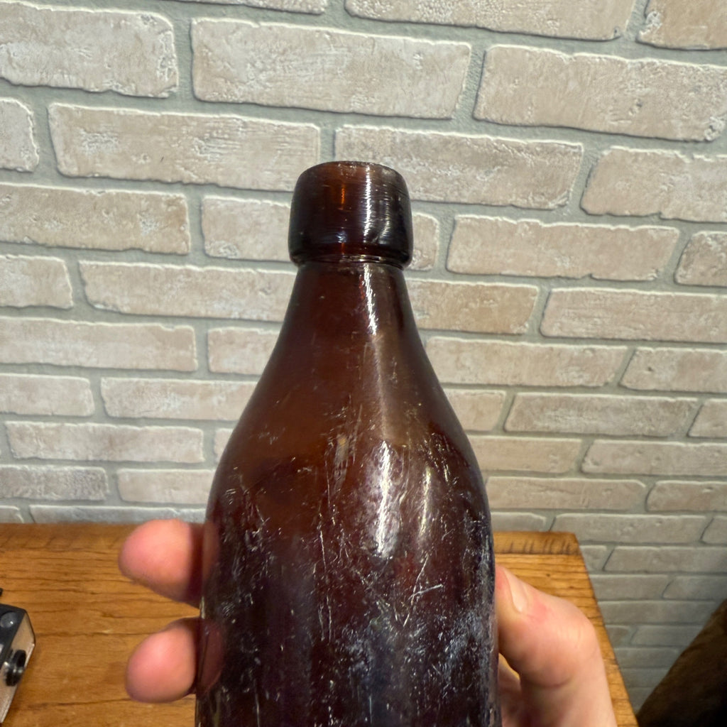 John Graf c1880s Milwaukee Wis Amber Brown Soda Bottle Blob Top Octagon Base