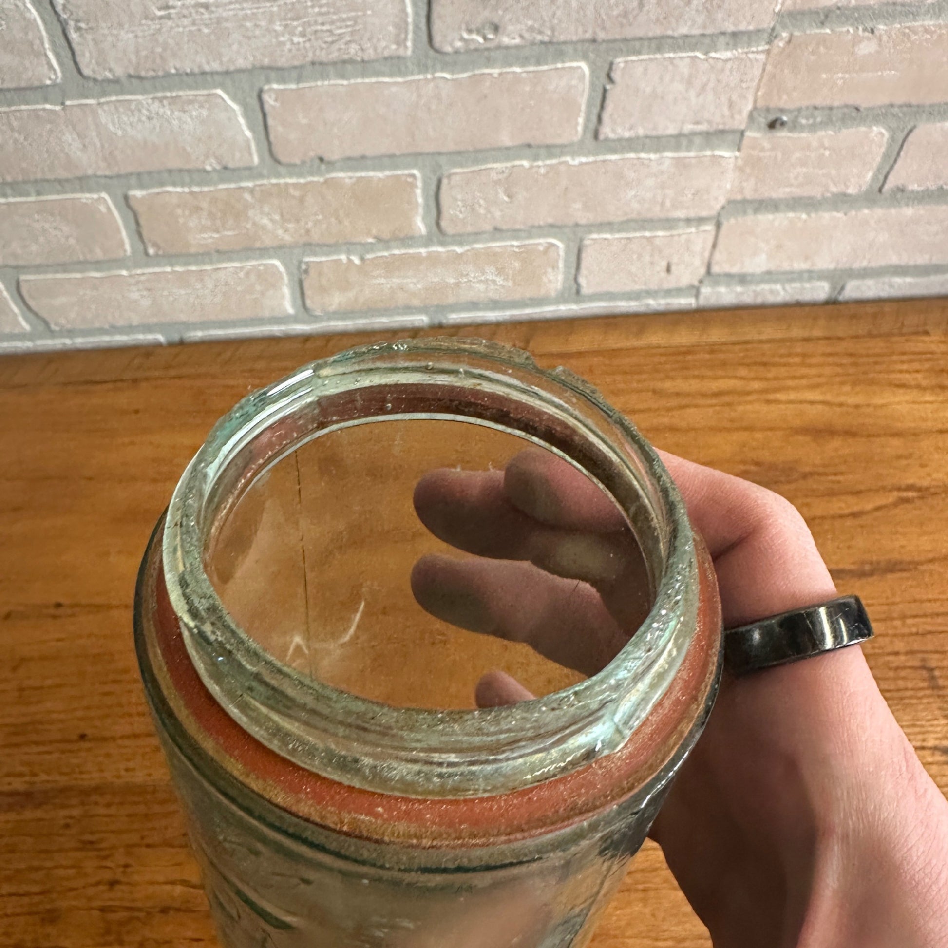 BALL SCRIPT UNDERLINED MASON'S PATENT 1858 Aqua Pint Fruit Jar + Zinc Lid 1895-96