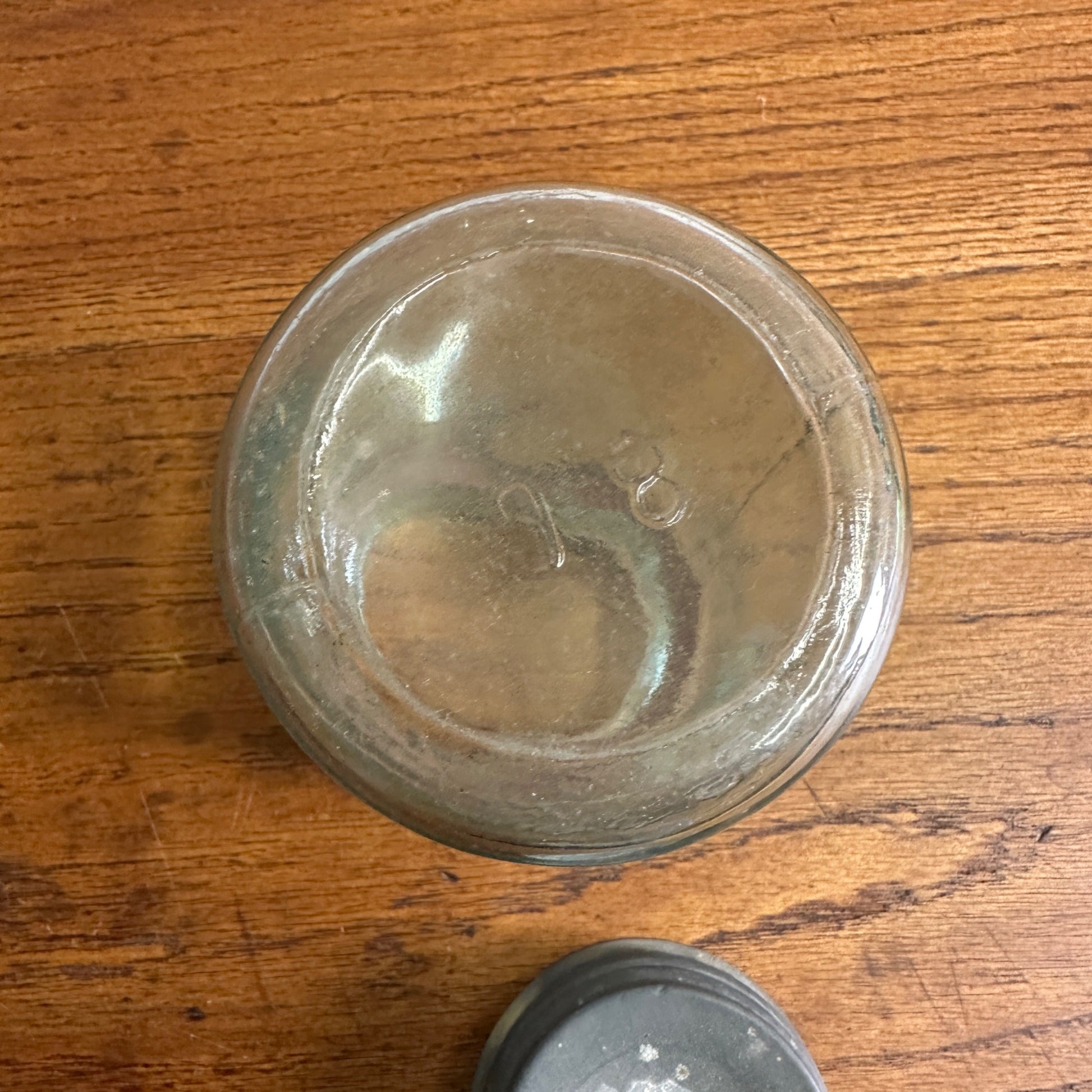 BALL SCRIPT UNDERLINED MASON'S PATENT 1858 Aqua Pint Fruit Jar + Zinc Lid 1895-96