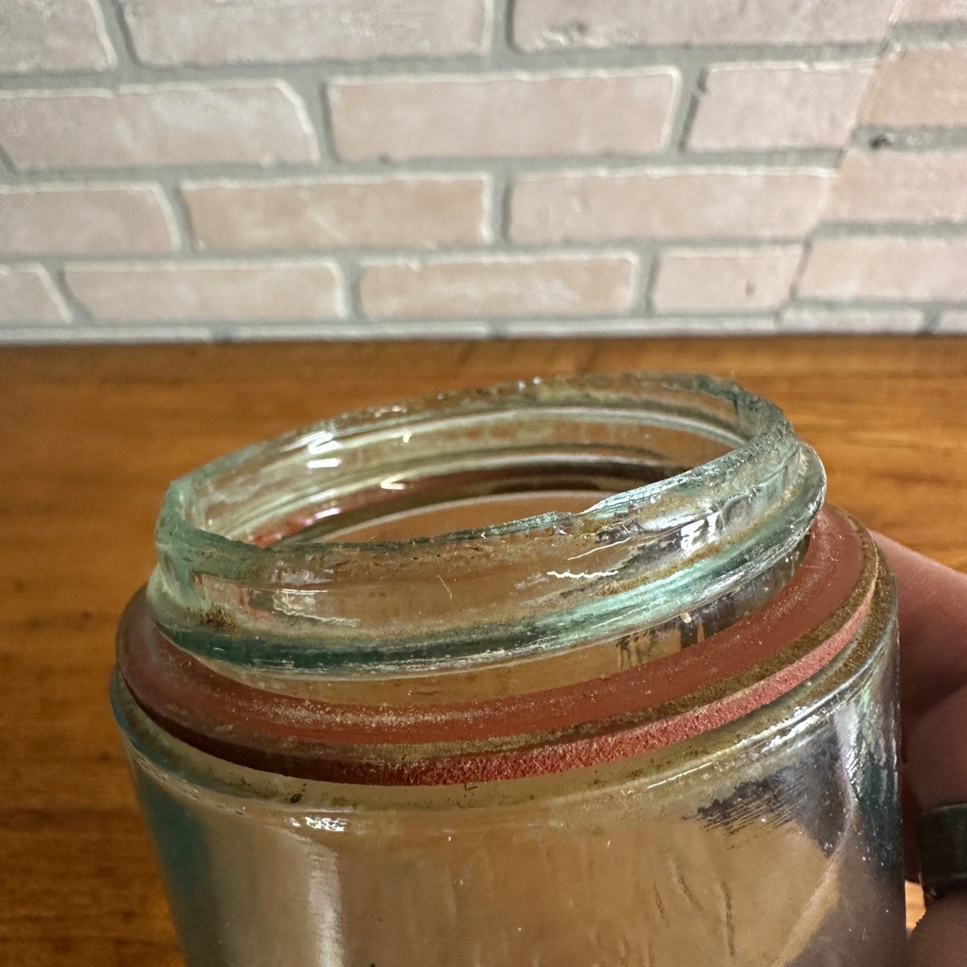 BALL SCRIPT UNDERLINED MASON'S PATENT 1858 Aqua Pint Fruit Jar + Zinc Lid 1895-96