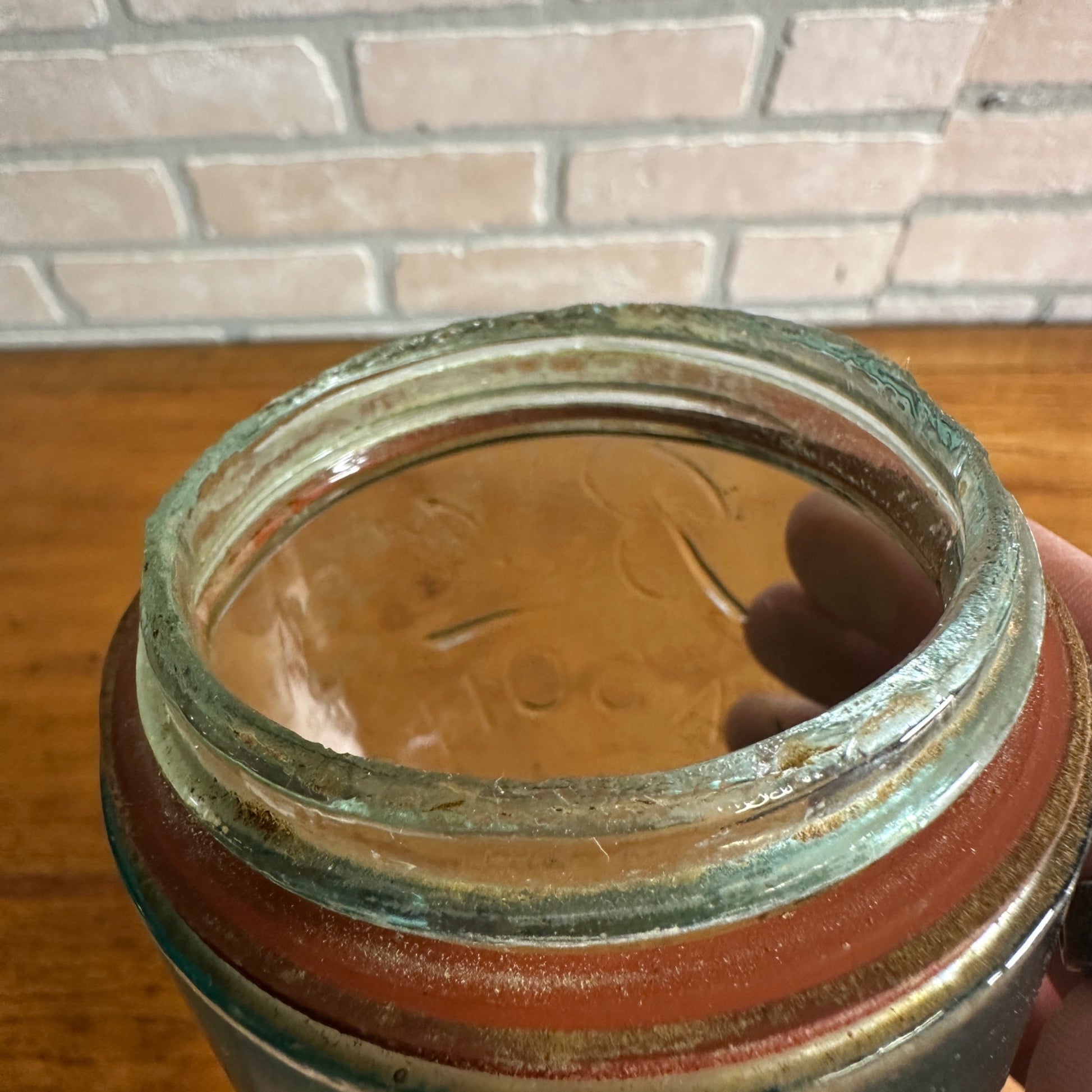 BALL SCRIPT UNDERLINED MASON'S PATENT 1858 Aqua Pint Fruit Jar + Zinc Lid 1895-96