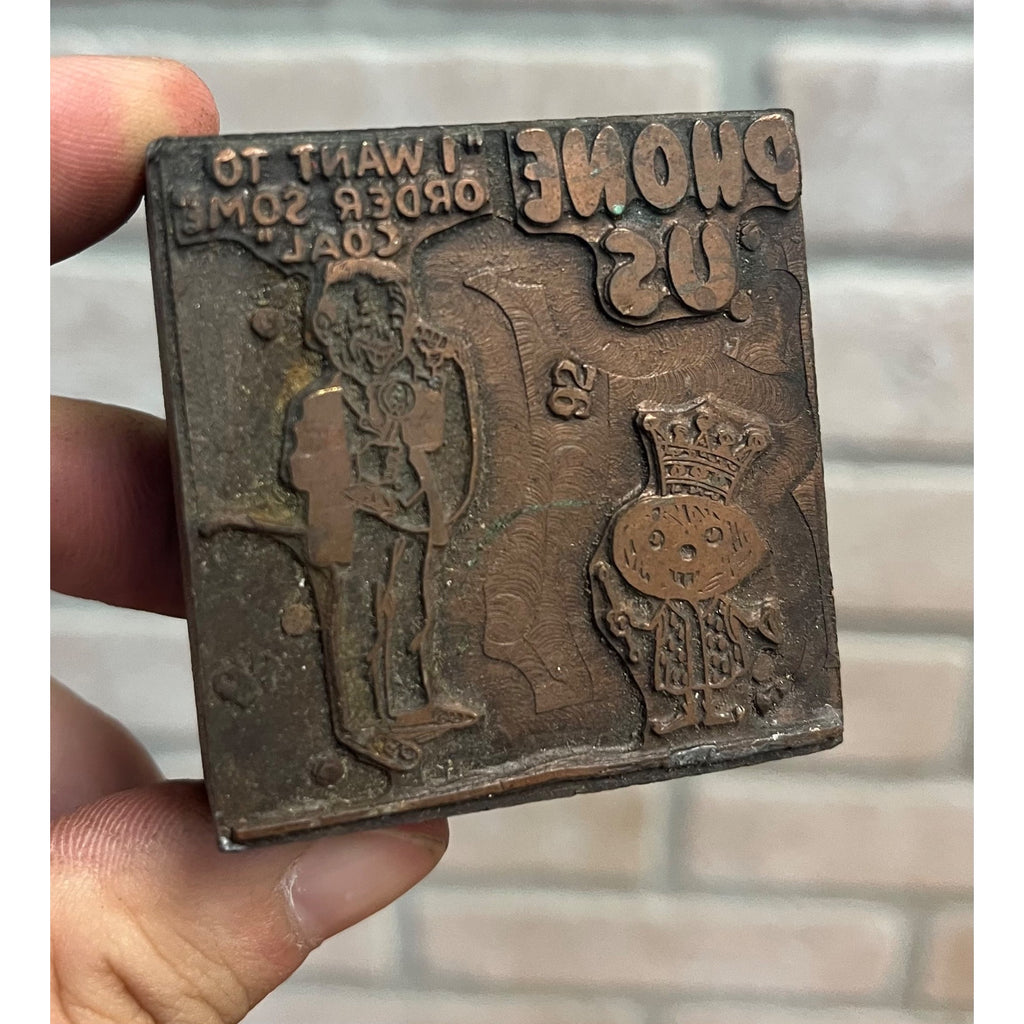 Vintage Letterpress Printing Block Old King Coal Advertising Copper